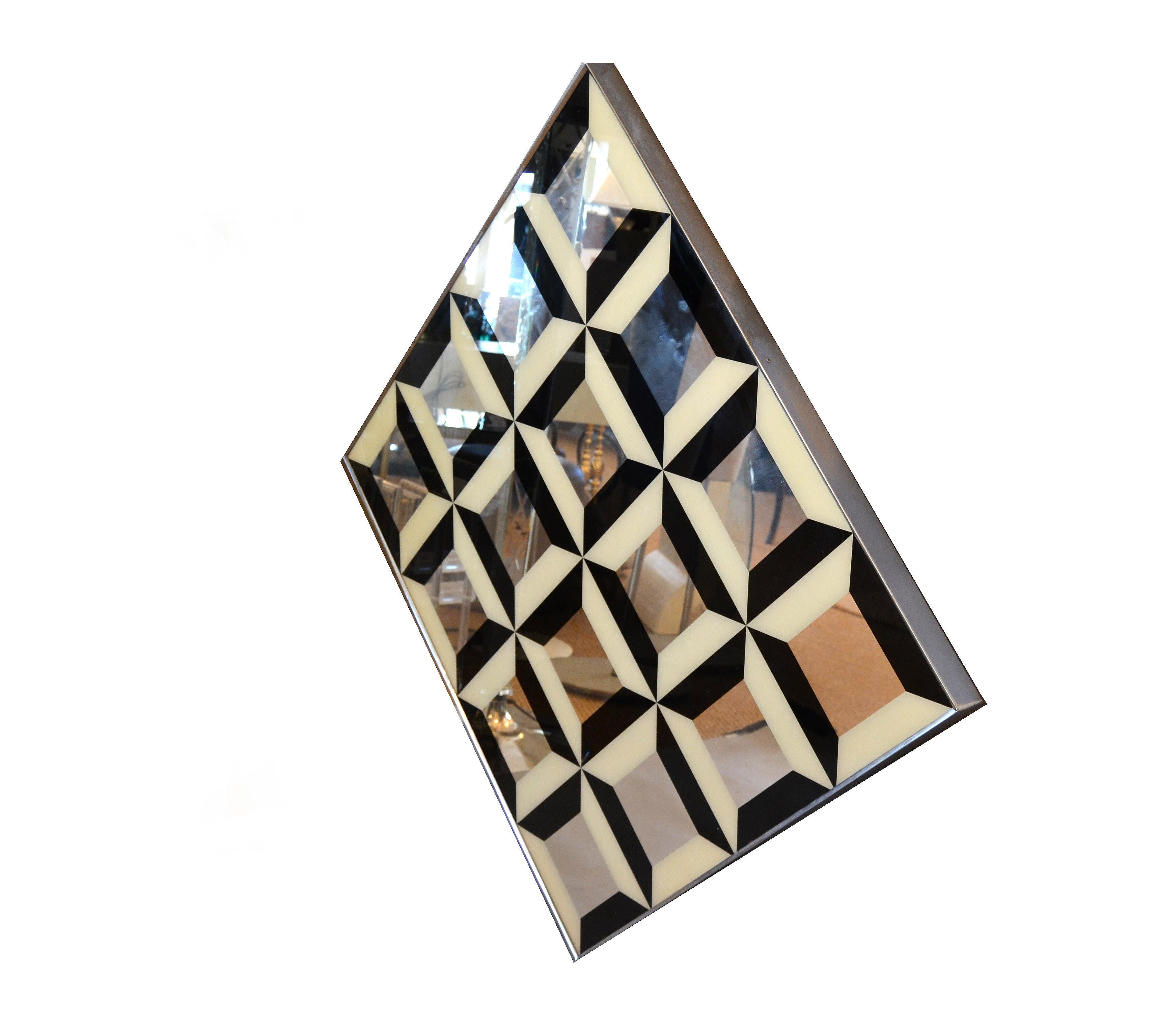 Mid-Century Modern Optical Illusion Diamond Pop Art Mirror in the Style of Verner Panton