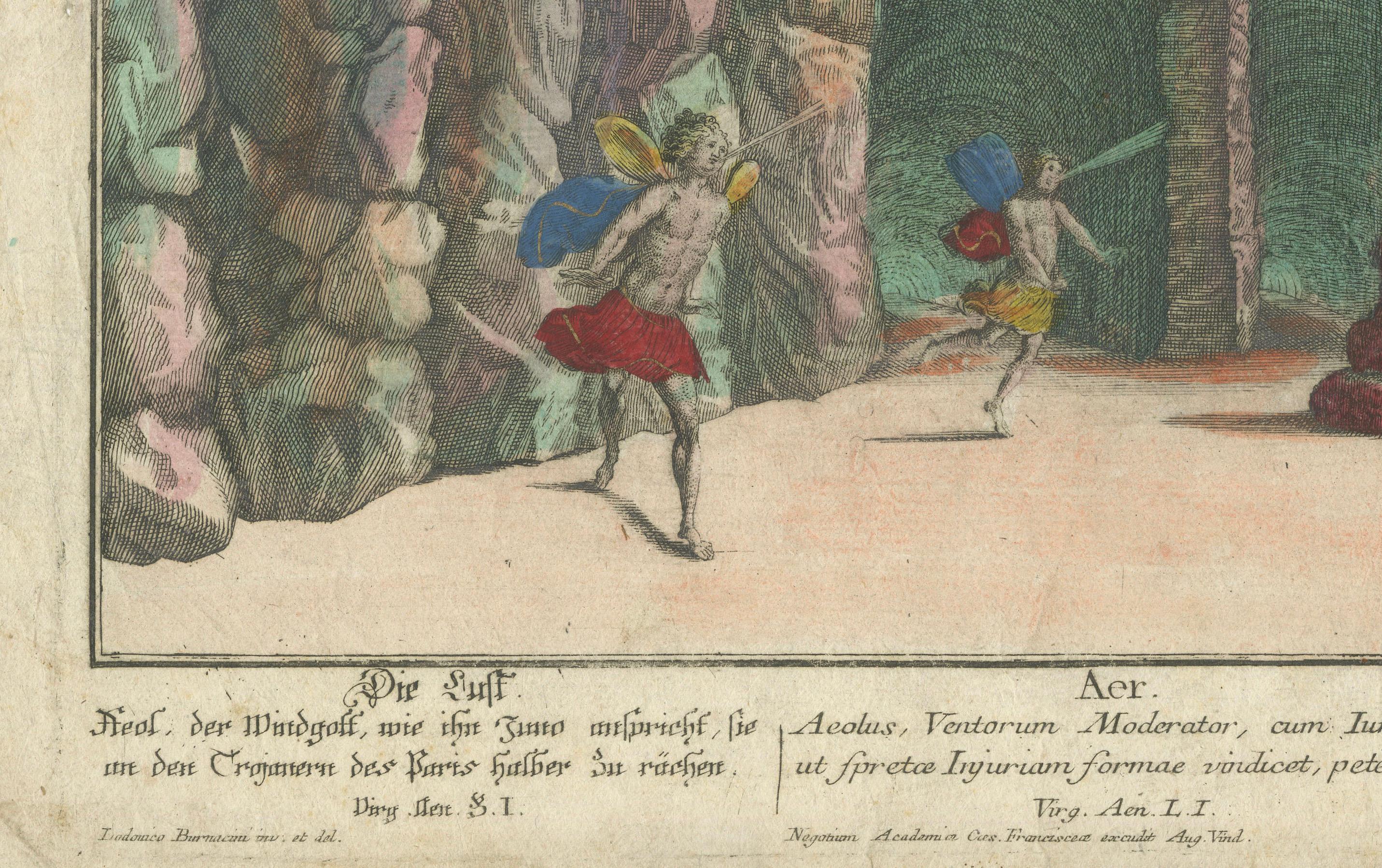 Engraved Optical Print of Aeolus, God of Winds – Allegory of Air, circa 1760 For Sale