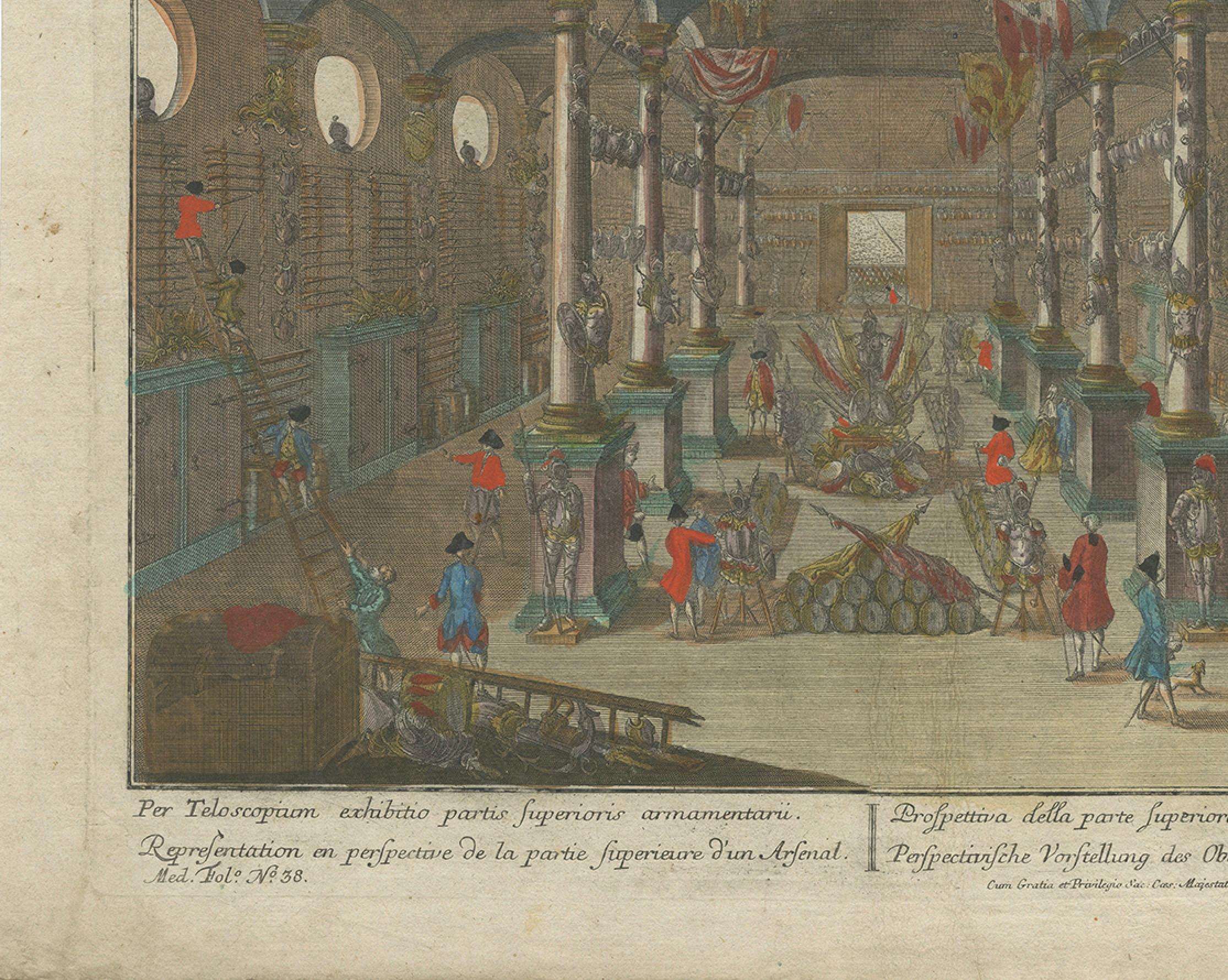 Optical Print of an Arsenal Interior – Upper Hall with Arms Display, c.1760 In Fair Condition For Sale In Langweer, NL