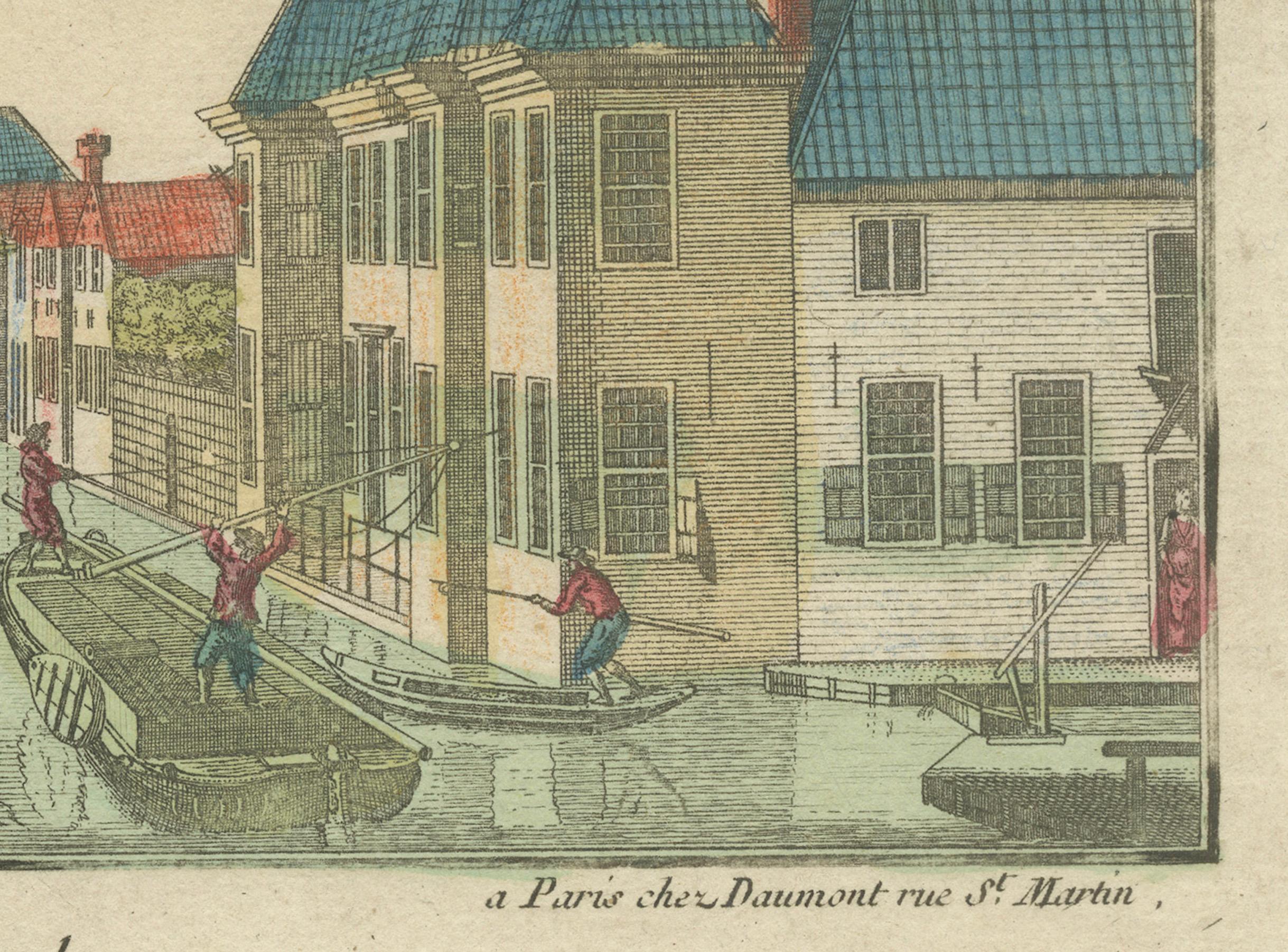 Gravé Gravure optique du canal de Delft, La Haye, par Jean-François Daumont, vers 1770 en vente