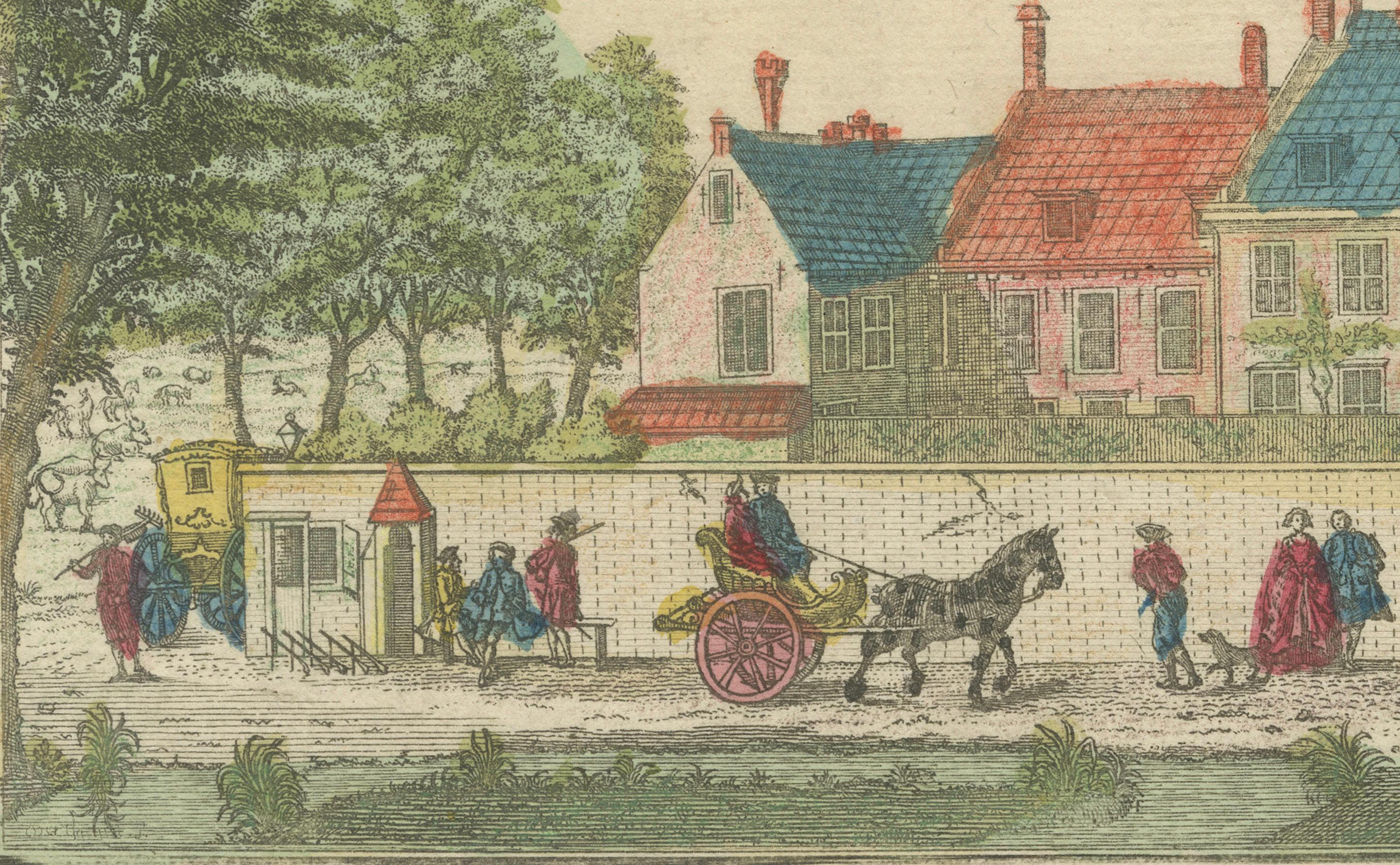 Gravure optique du canal de Delft, La Haye, par Jean-François Daumont, vers 1770 Bon état - En vente à Langweer, NL