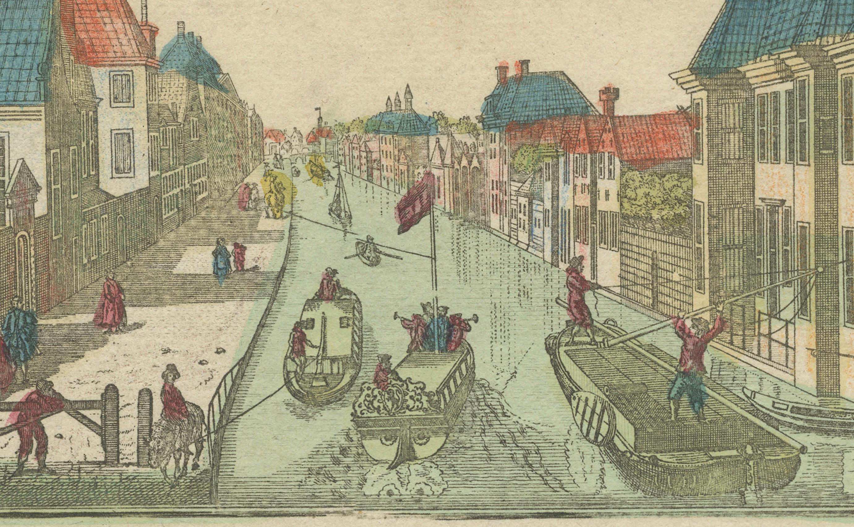 Fin du XVIIIe siècle Gravure optique du canal de Delft, La Haye, par Jean-François Daumont, vers 1770 en vente