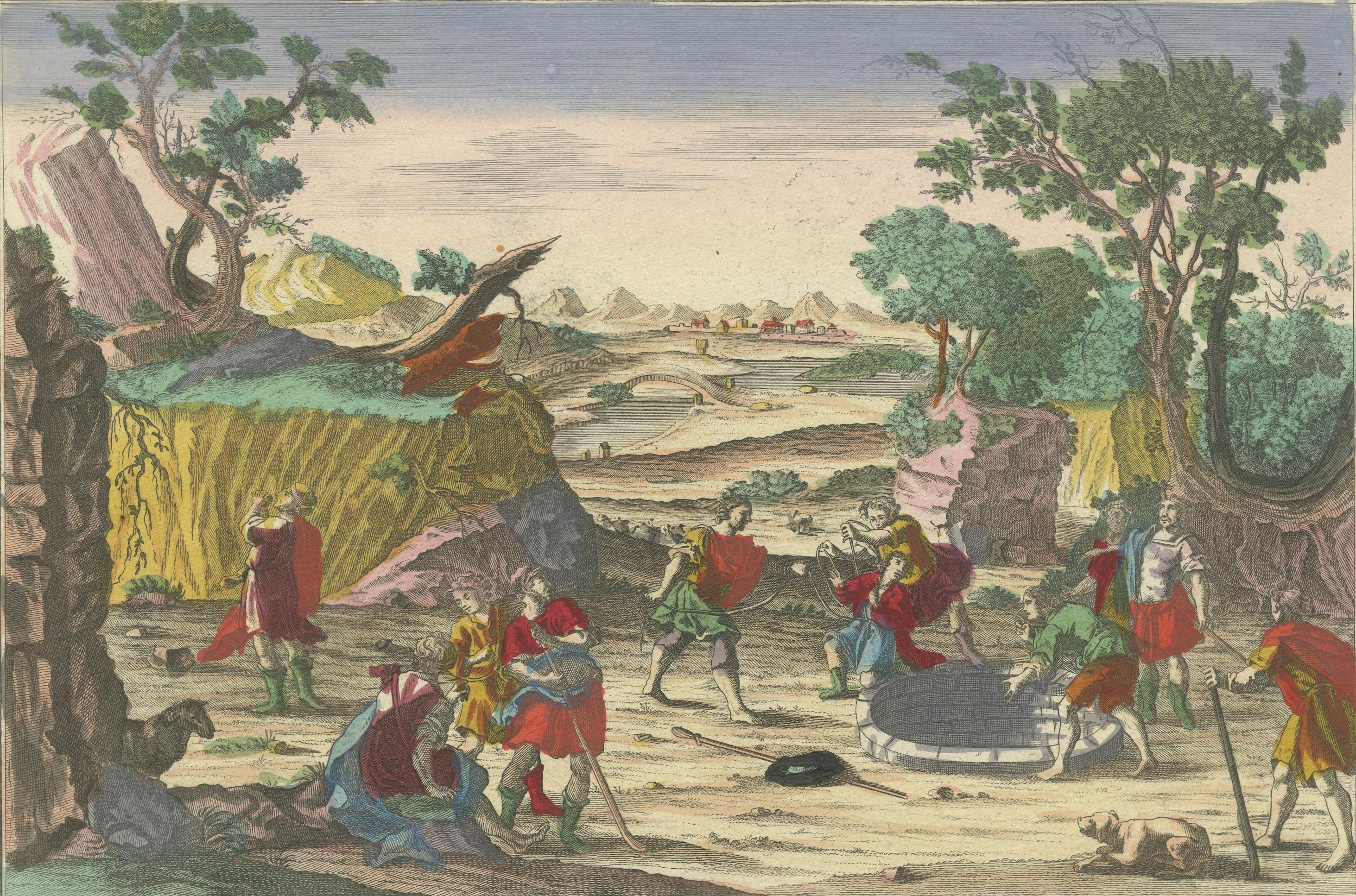 German Optical Print of Joseph Thrown into a Pit by His Brothers, 1770 - Biblical Scene For Sale