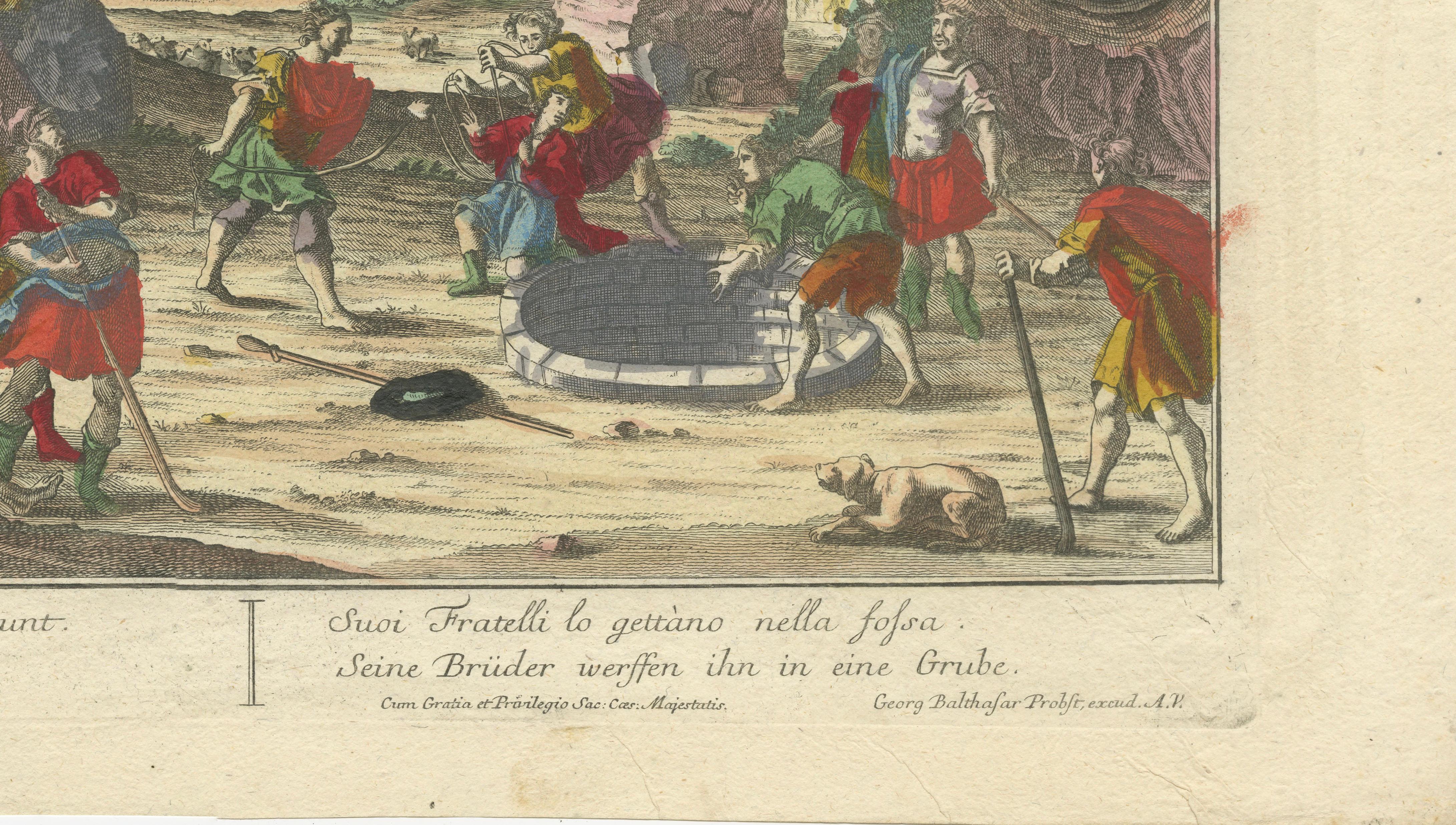 Optical Print of Joseph Thrown into a Pit by His Brothers, 1770 - Biblical Scene In Good Condition For Sale In Langweer, NL