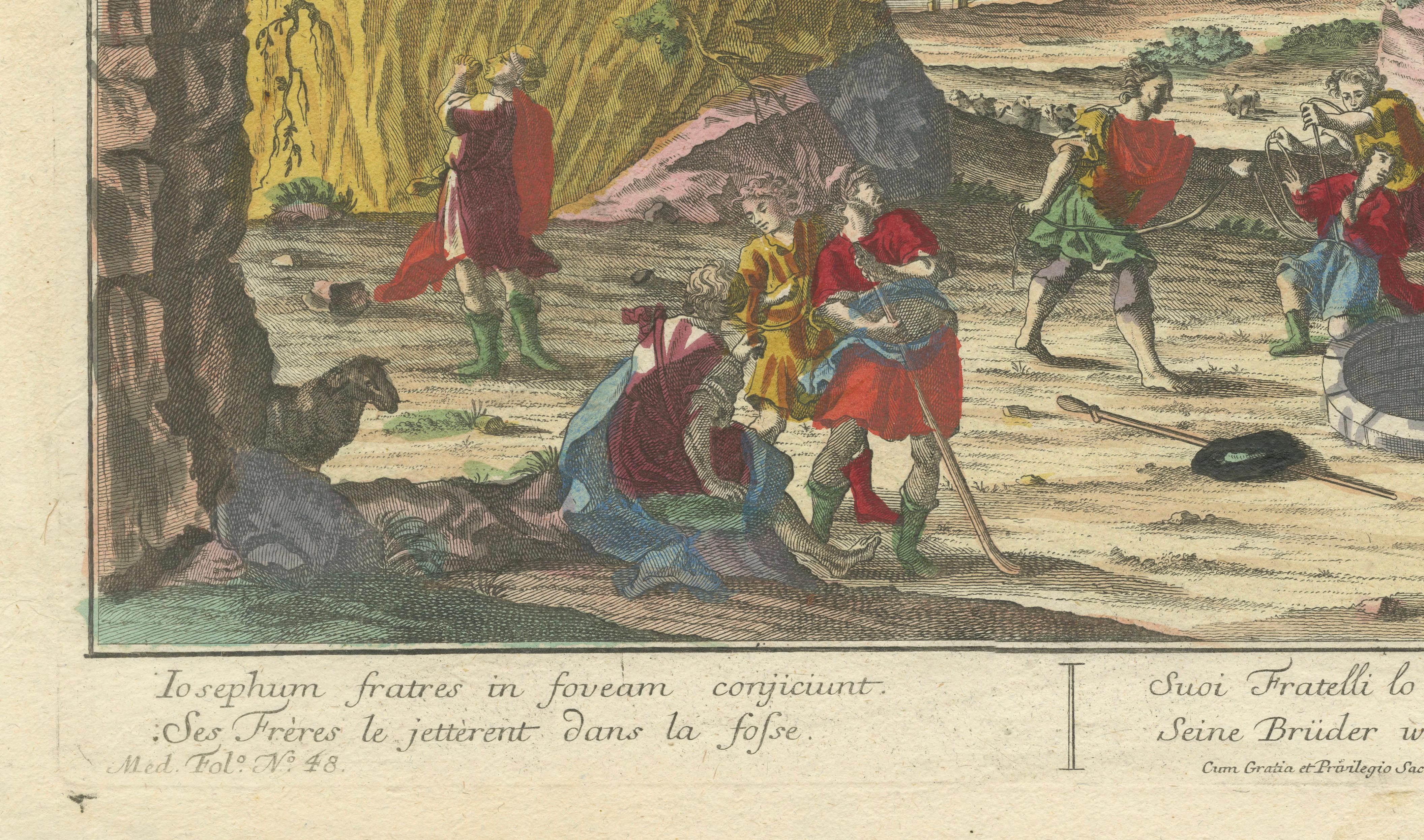 18th Century Optical Print of Joseph Thrown into a Pit by His Brothers, 1770 - Biblical Scene For Sale