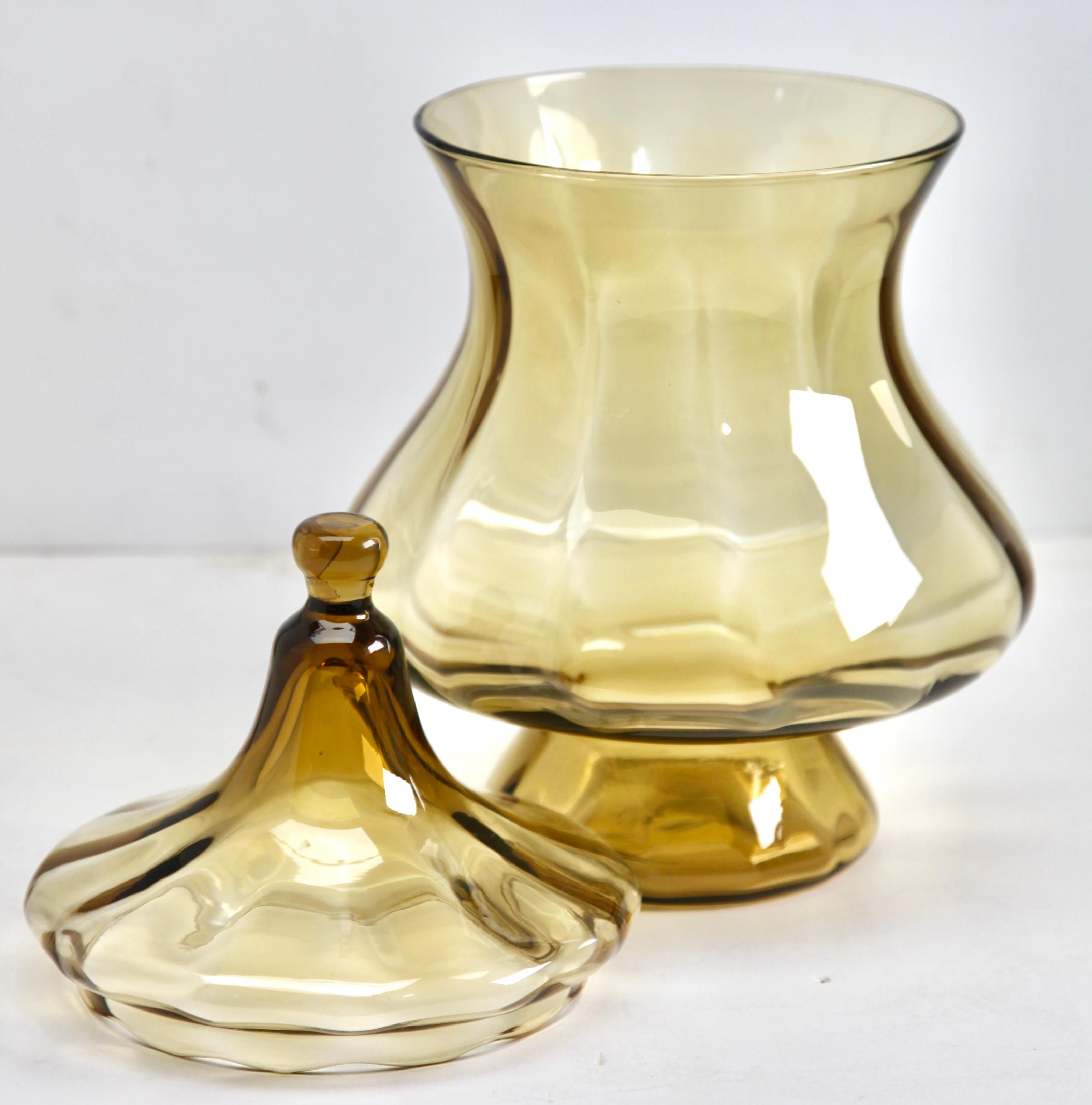 Mid-20th Century Optical Ribs Glass Jar with Lid in the Style of Empoli