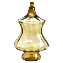 Optical Ribs Glass Jar with Lid in the Style of Empoli
