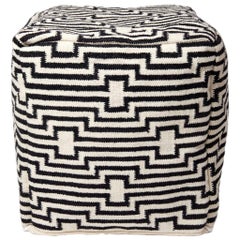 Optical Stripped Black and White Ottoman Pouf