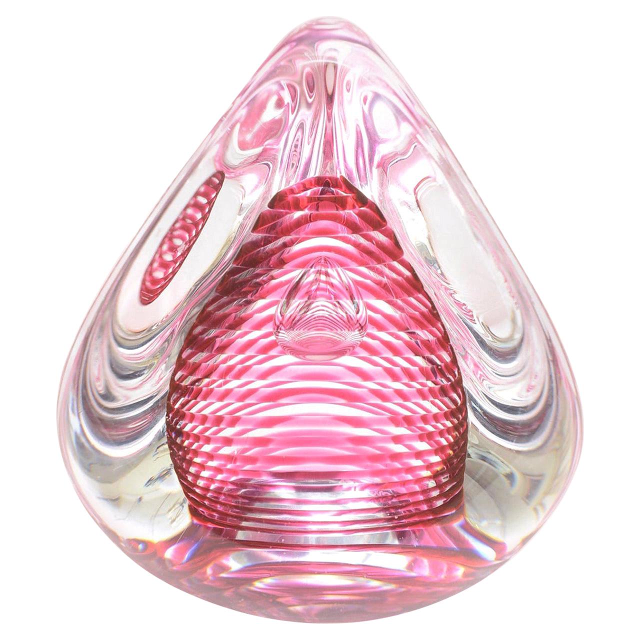 Optical Swedish Glass Paperweight or Object Signed Desk Accessory