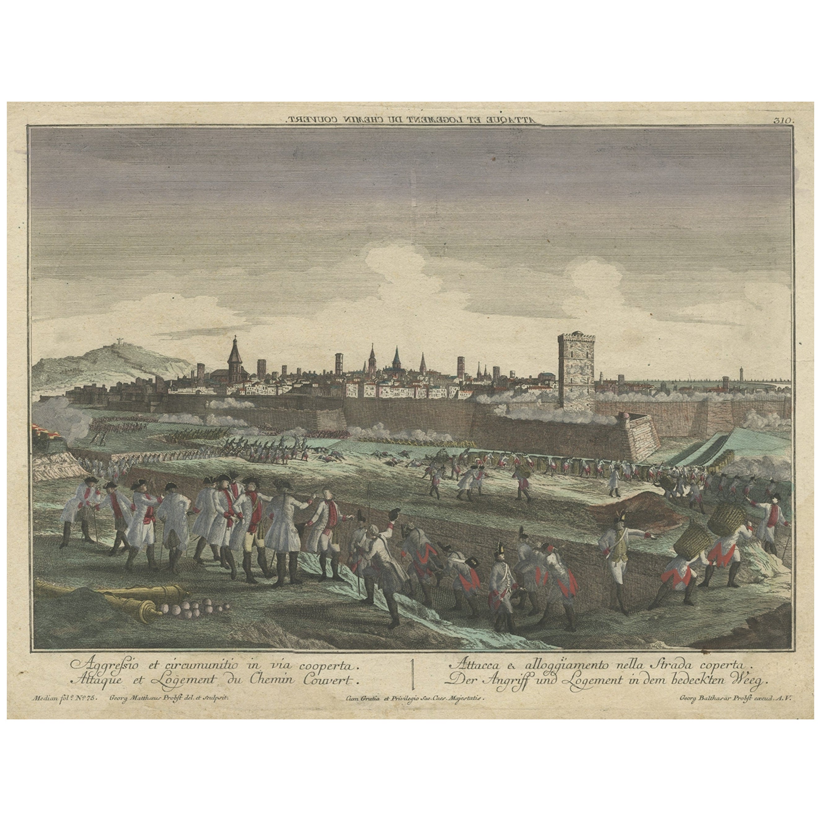 Optische Ansicht des Sieges von Barcelona, Spanien, um 1765