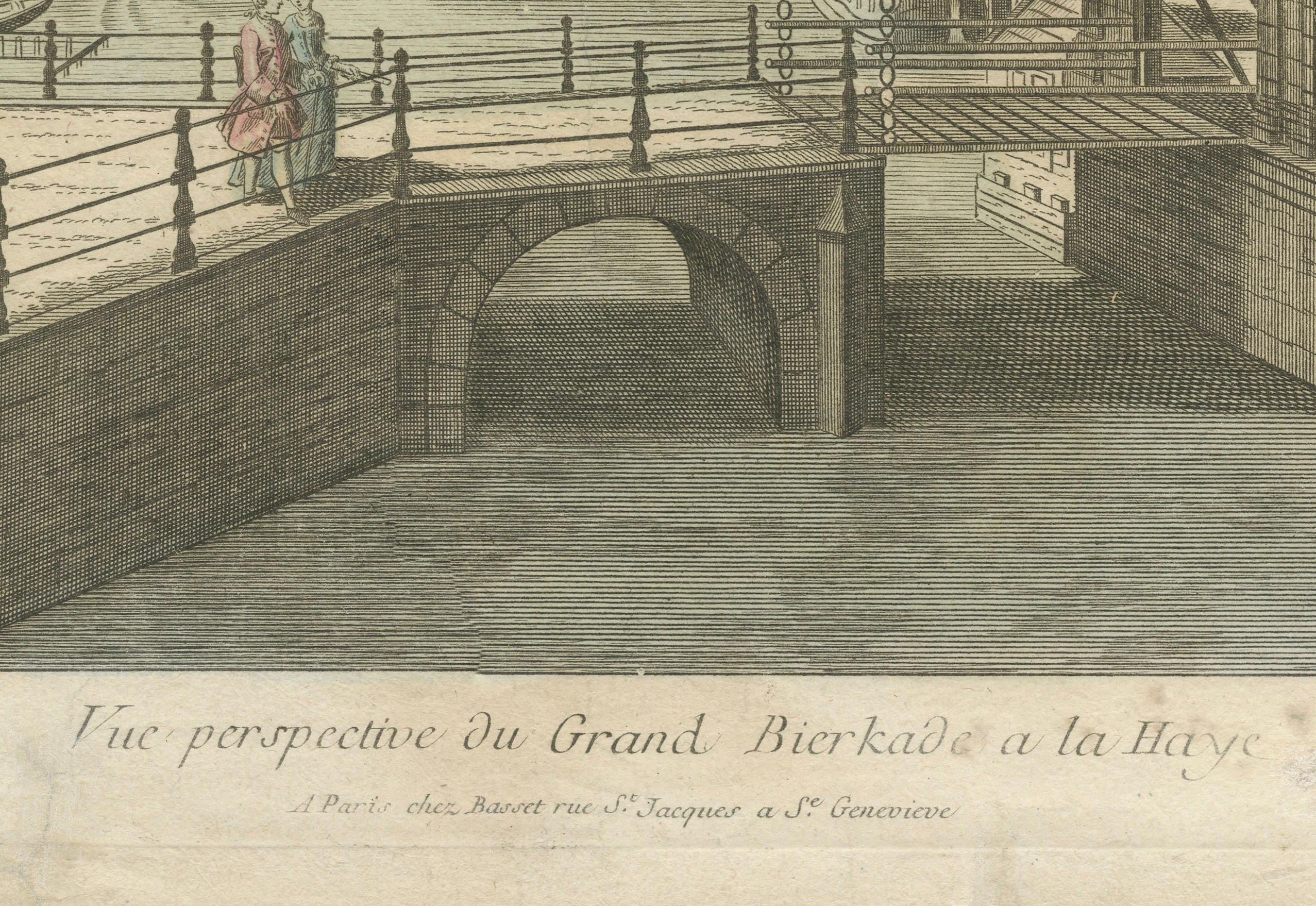 Gravé Vue optique du Grand Bierkade, La Haye, par Jacques Chereau, vers 1750 en vente