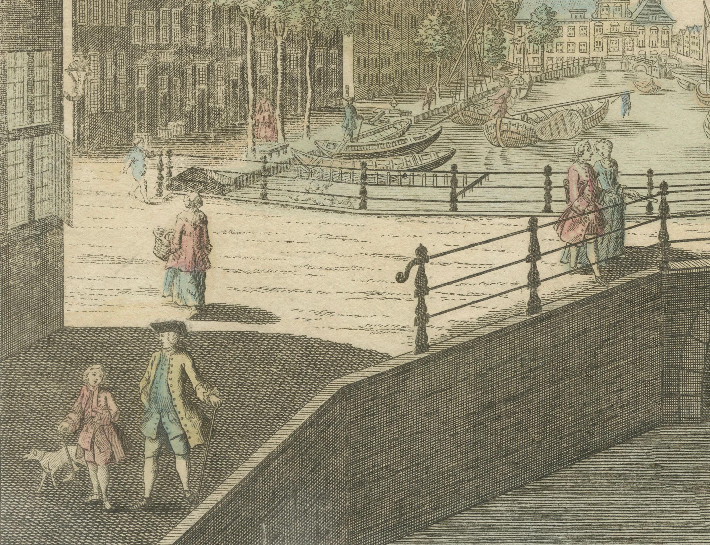 Vue optique du Grand Bierkade, La Haye, par Jacques Chereau, vers 1750 Bon état - En vente à Langweer, NL