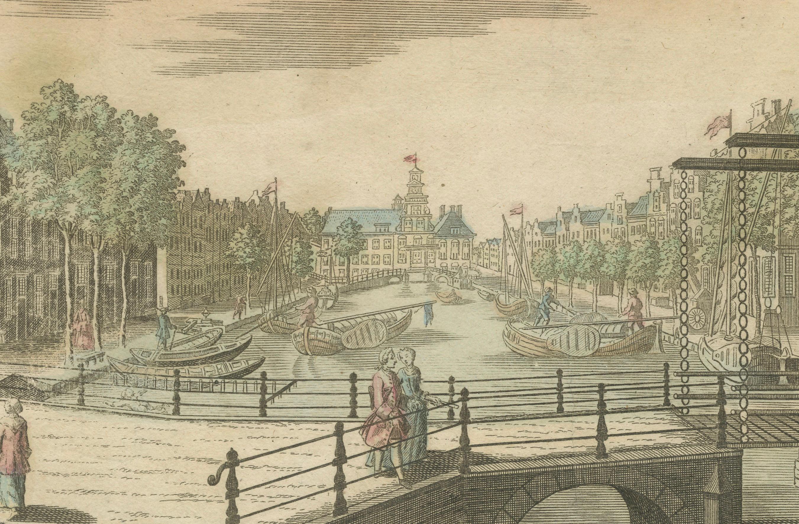 Milieu du XVIIIe siècle Vue optique du Grand Bierkade, La Haye, par Jacques Chereau, vers 1750 en vente