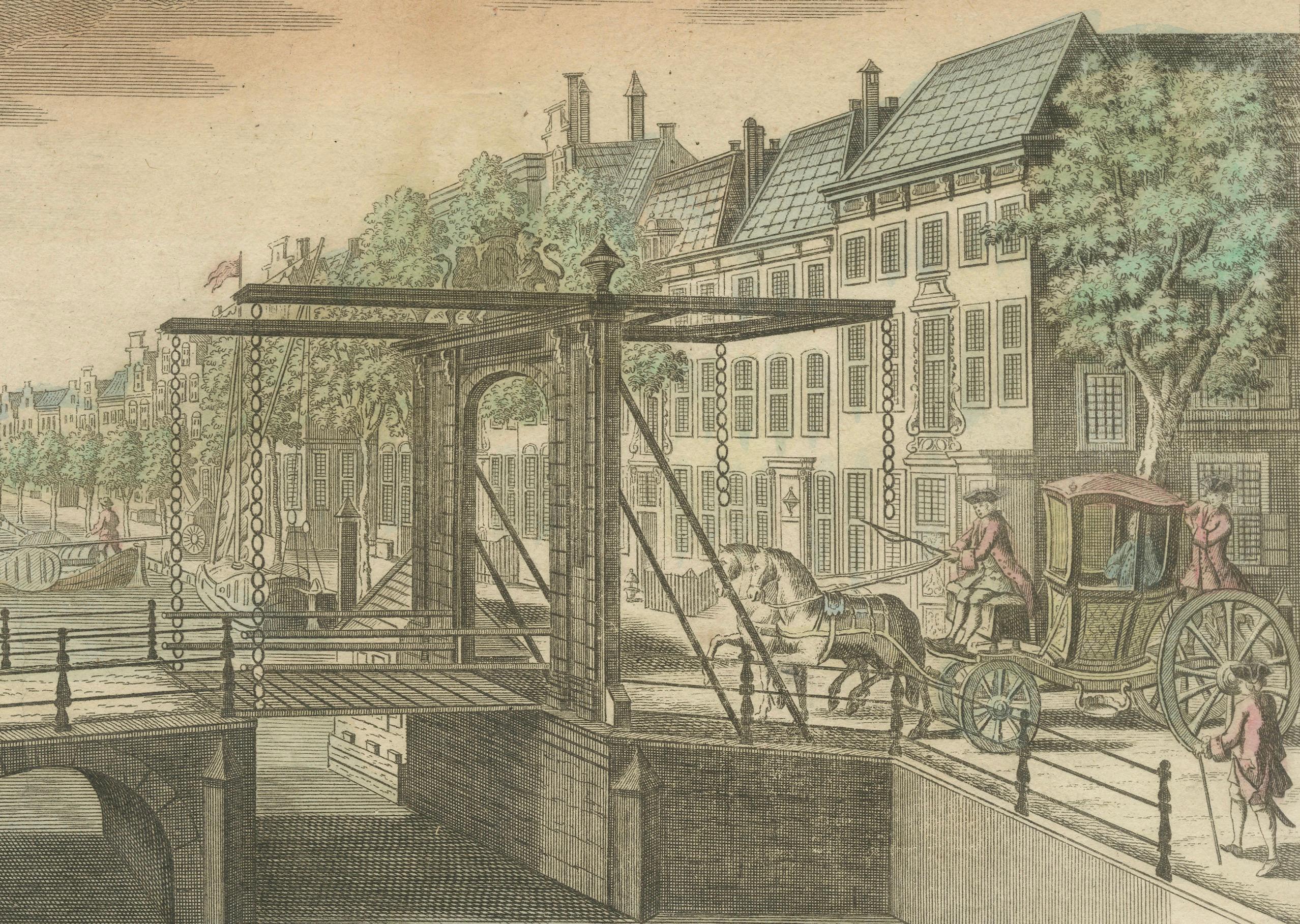 Papier Vue optique du Grand Bierkade, La Haye, par Jacques Chereau, vers 1750 en vente