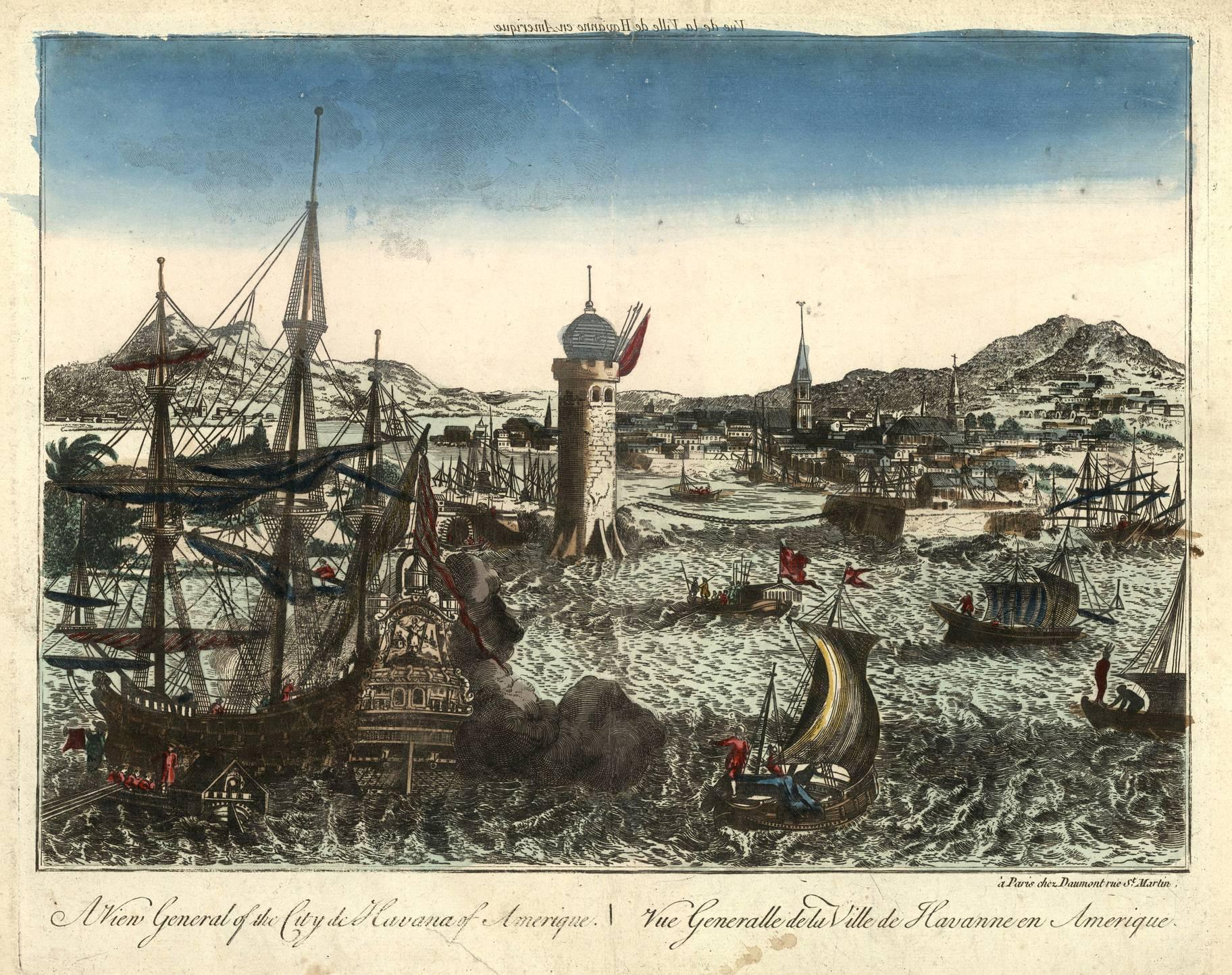 Vista Óptica de La Habana, Cuba: Vista general de la ciudad desde el mar, ca. 1770 finales del siglo XVIII en venta