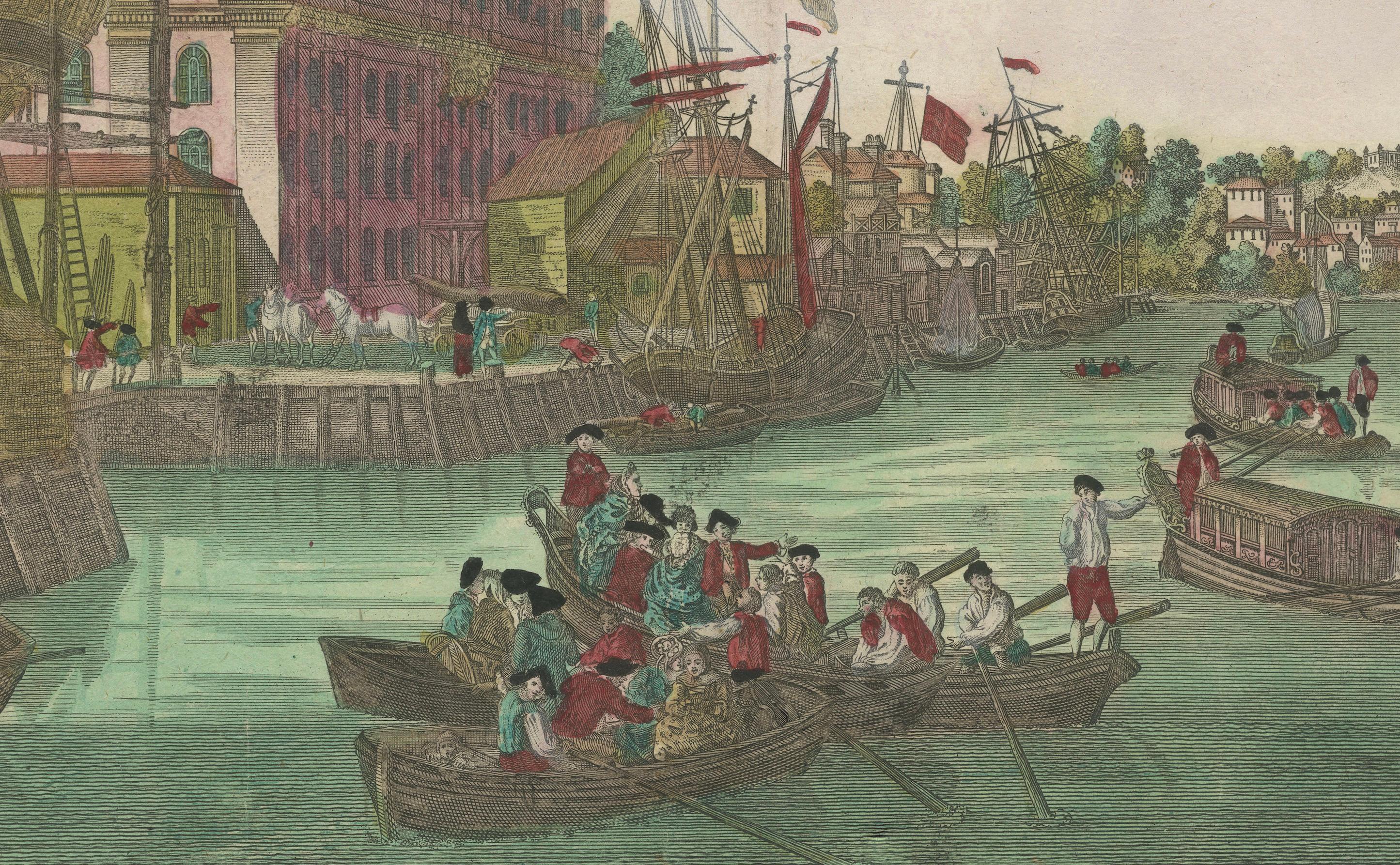 Optical View of New York City Manhattan Harbor Hand-Colored Augsburg - ca.1775