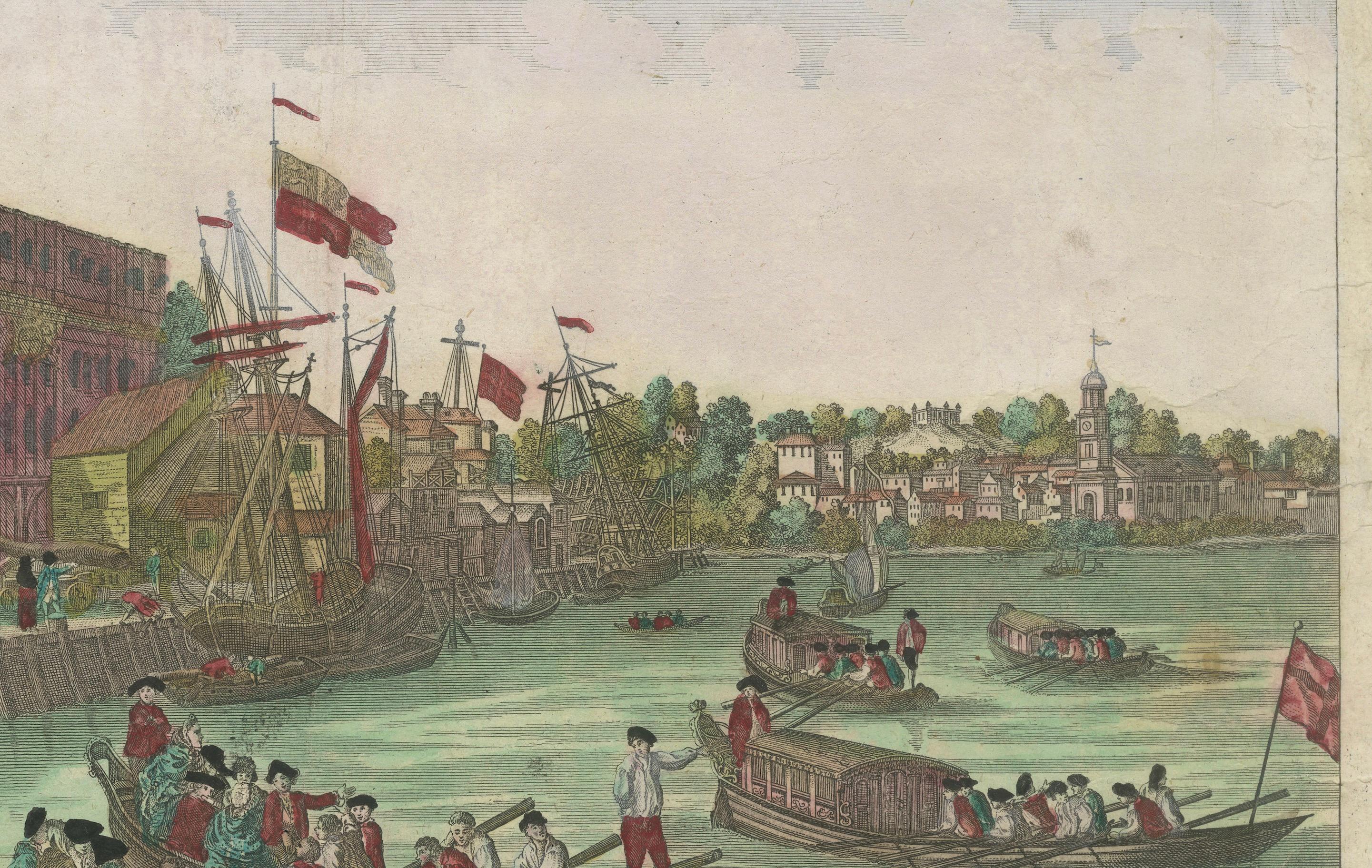 Optical View of New York City Manhattan Harbor Hand-Colored Augsburg - ca.1775