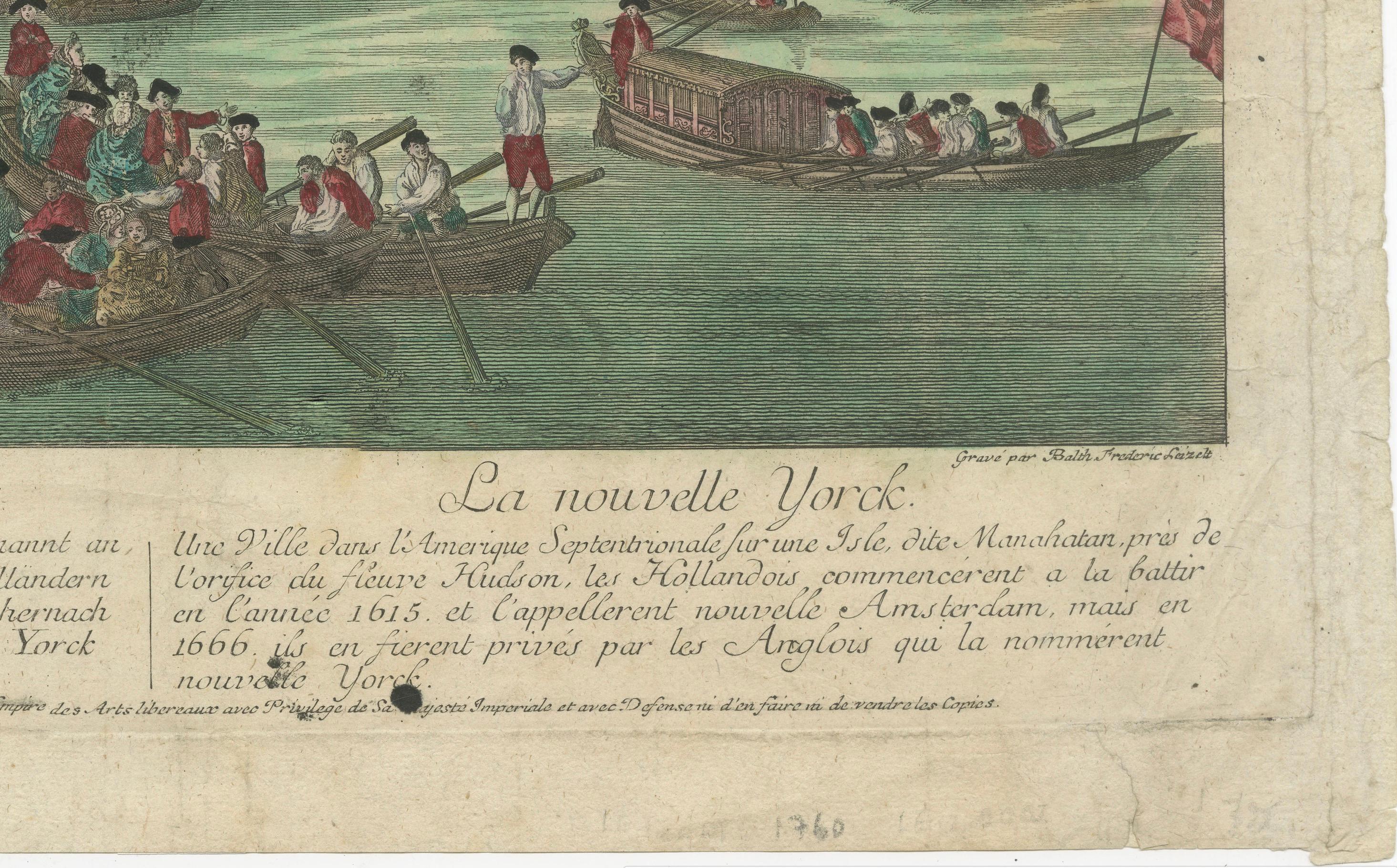Optical View of New York City Manhattan Harbor Hand-Colored Augsburg - ca.1775