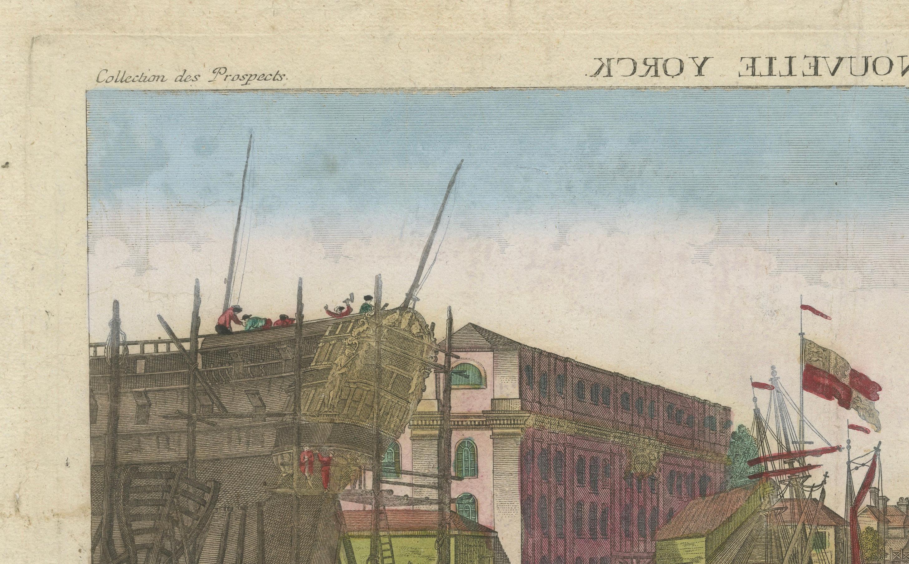 Optical View of New York City Manhattan Harbor Hand-Colored Augsburg - ca.1775