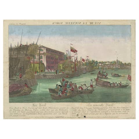 Optical View of New York City Manhattan Harbor Hand-Colored Augsburg - ca.1775
