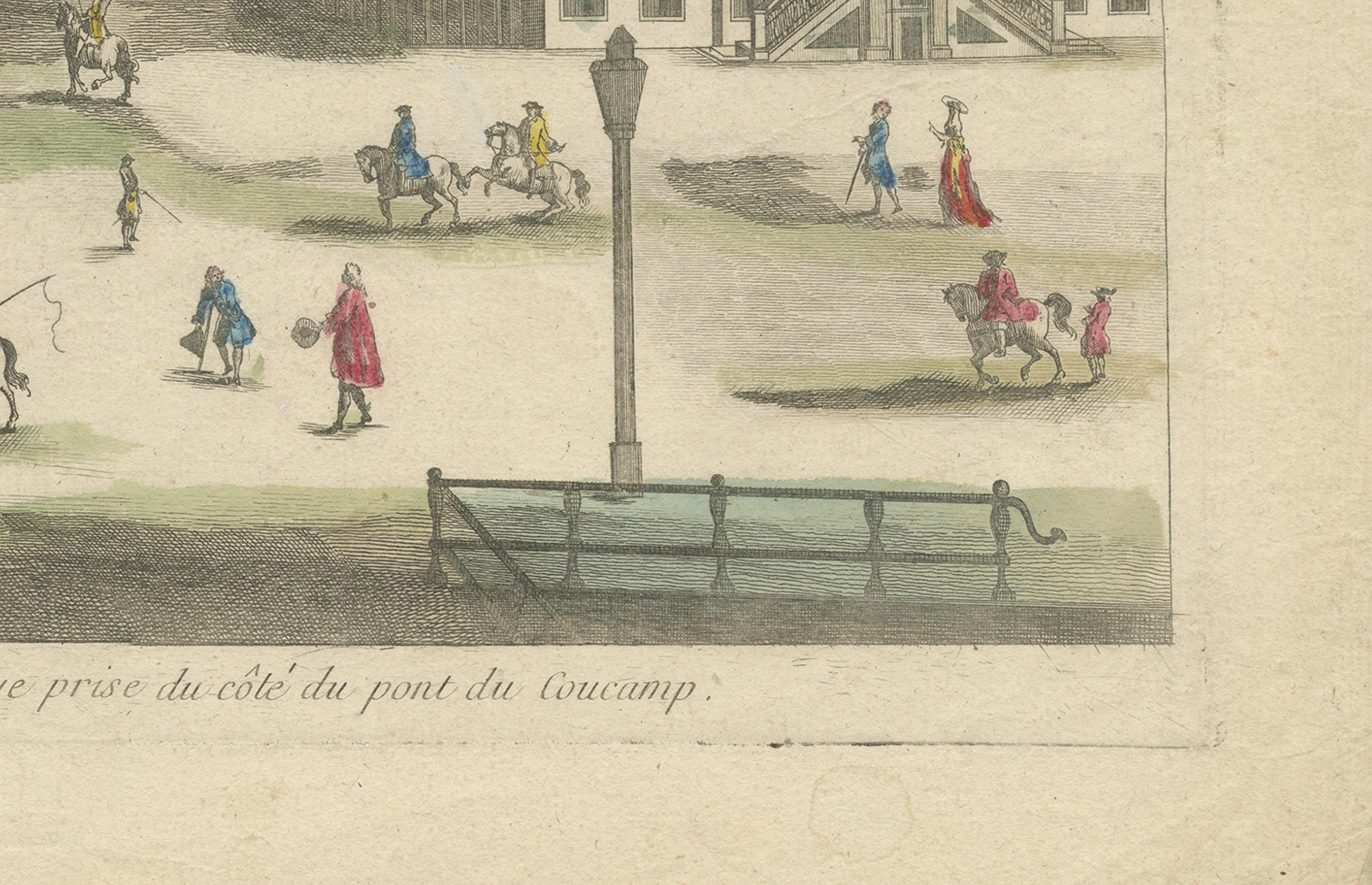 Français Vue optique de la promenade du Petit Voorhout à La Haye - Basset c.1770 en vente