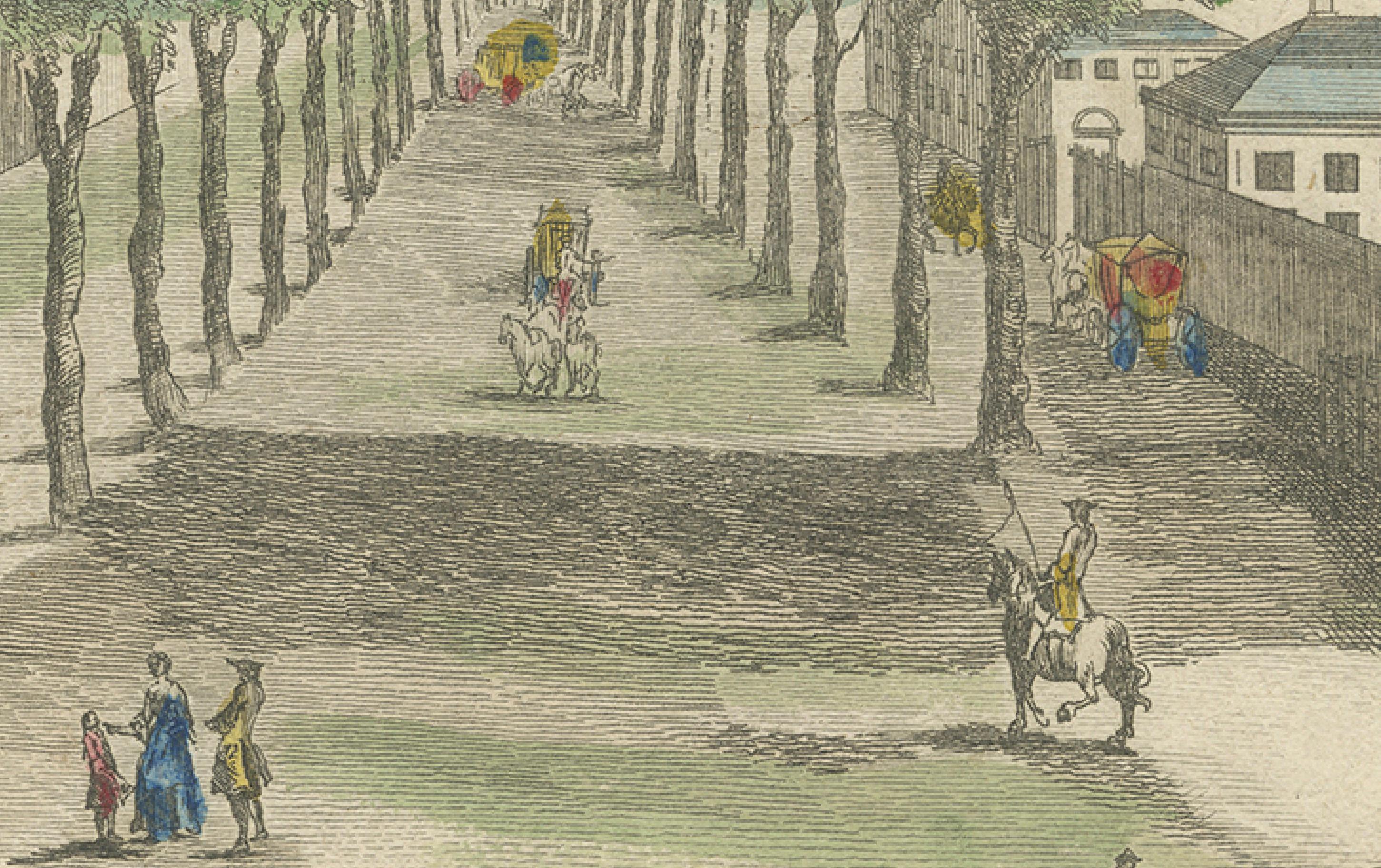 Vue optique de la promenade du Petit Voorhout à La Haye - Basset c.1770 en vente 1