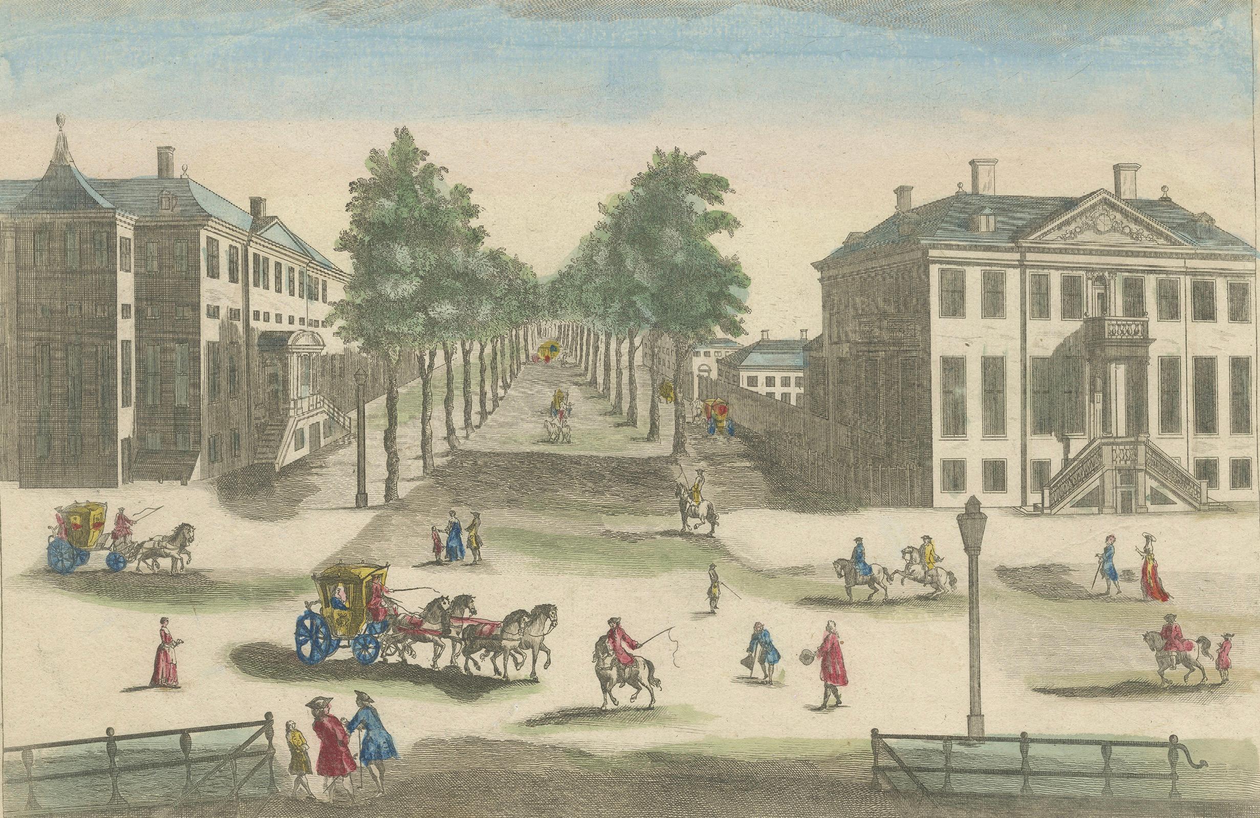 Vue optique de la promenade du Petit Voorhout à La Haye - Basset c.1770 en vente 2
