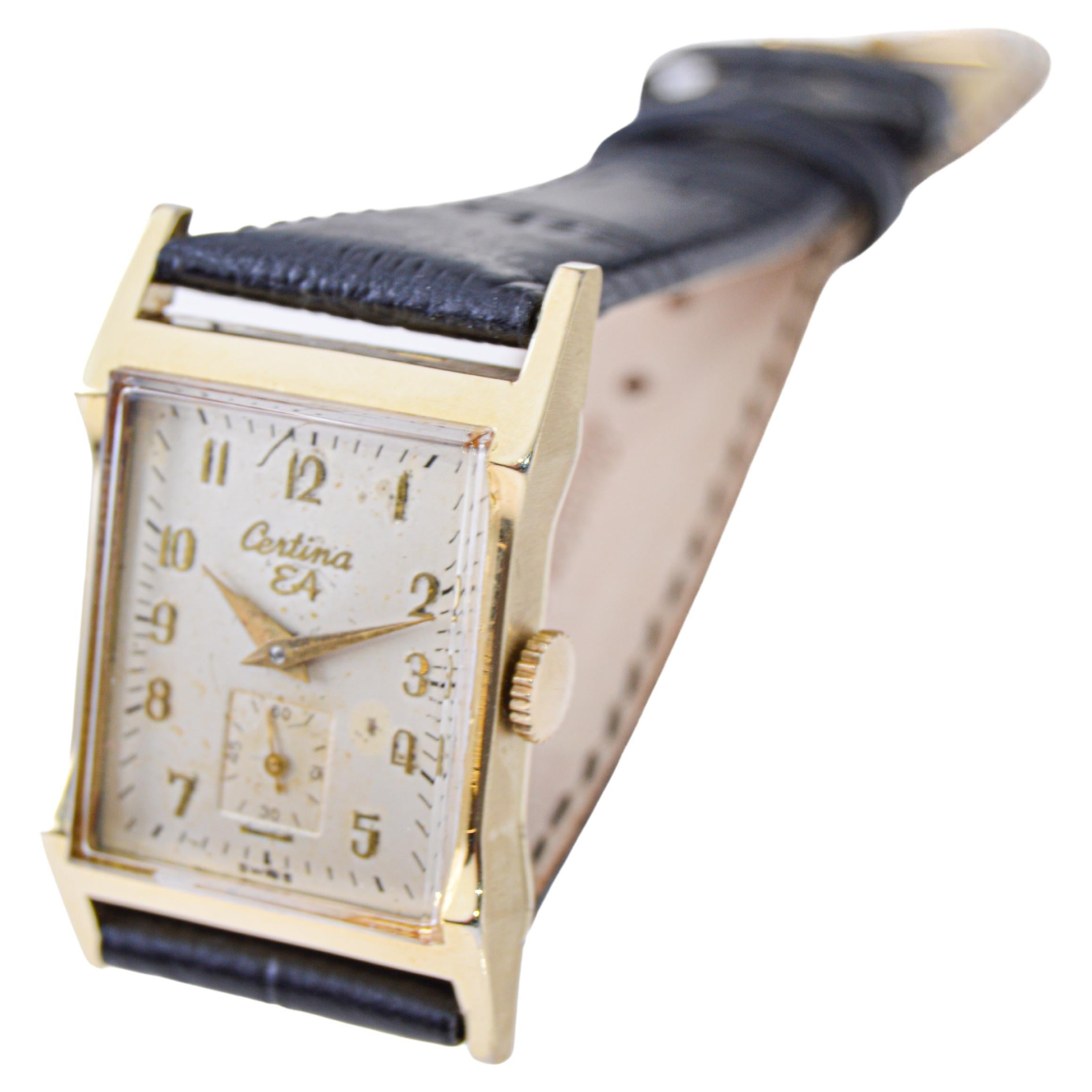 Optima Gold-Filled Art Deco Tank Stye Watch with Original Dial circa 1940's  For Sale 1