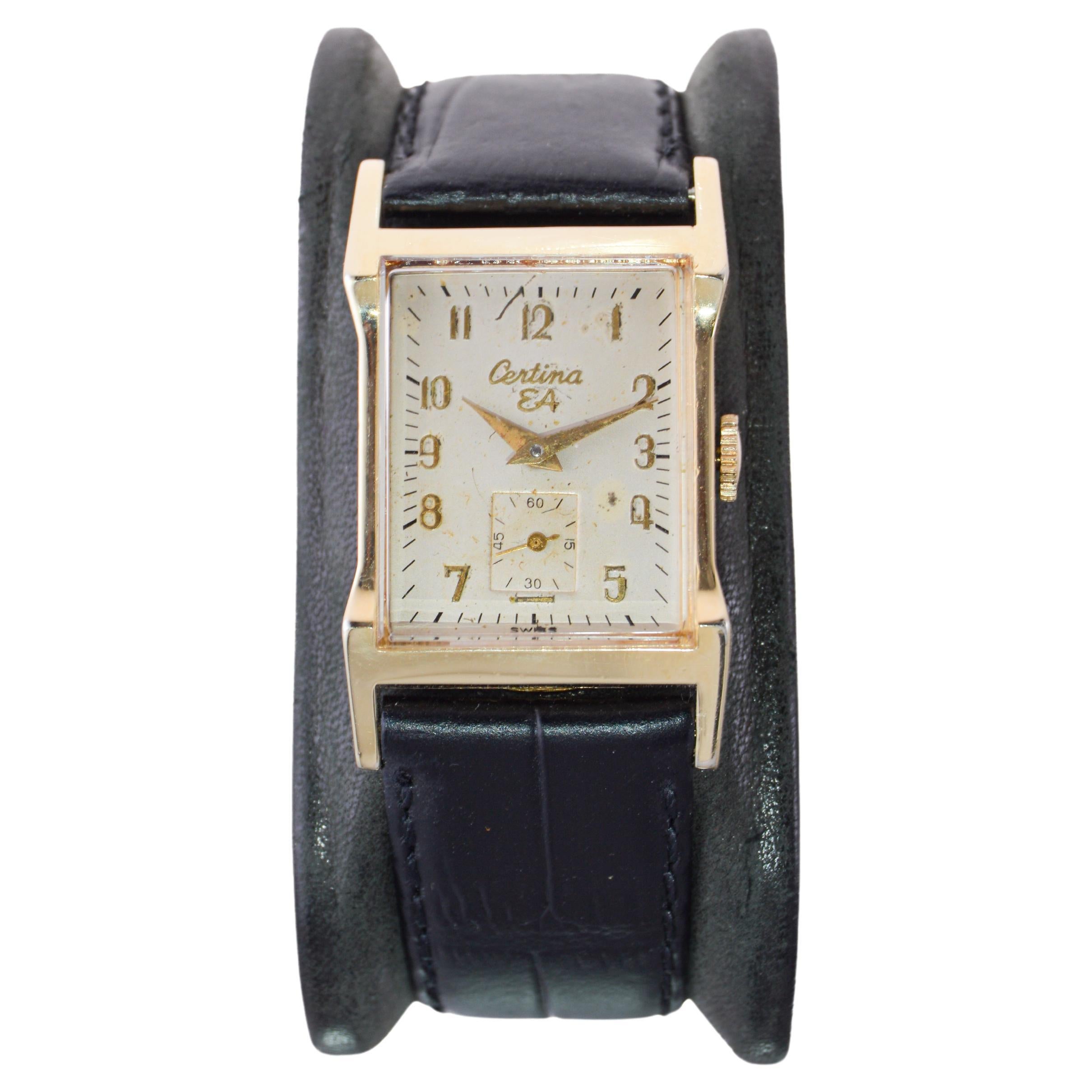 Optima Gold-Filled Art Deco Tank Stye Watch with Original Dial circa 1940's  For Sale