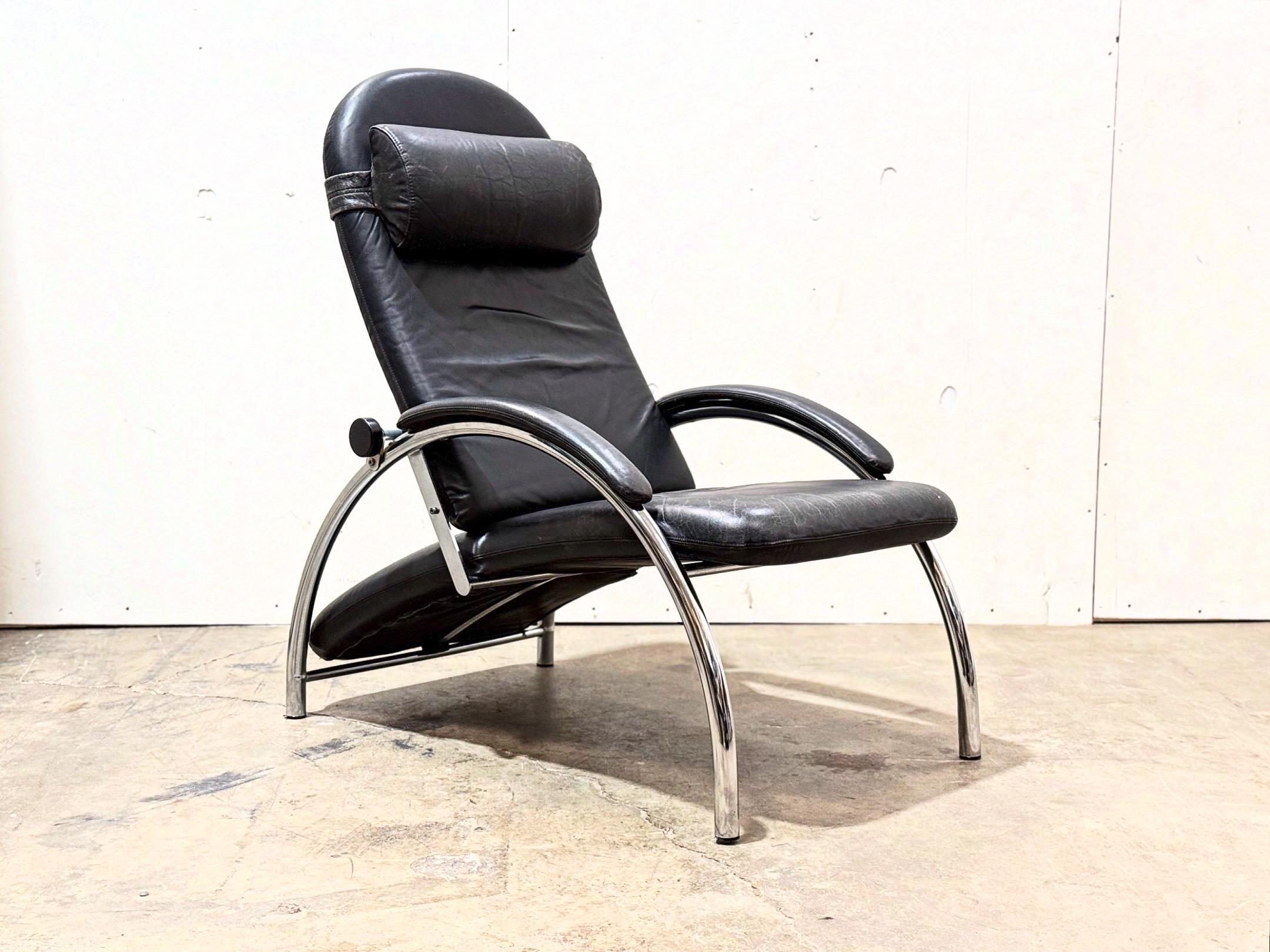 Optima Reclining Lounge Chair by Ingmar + Knut Relling - Black Leather + Chrome 4