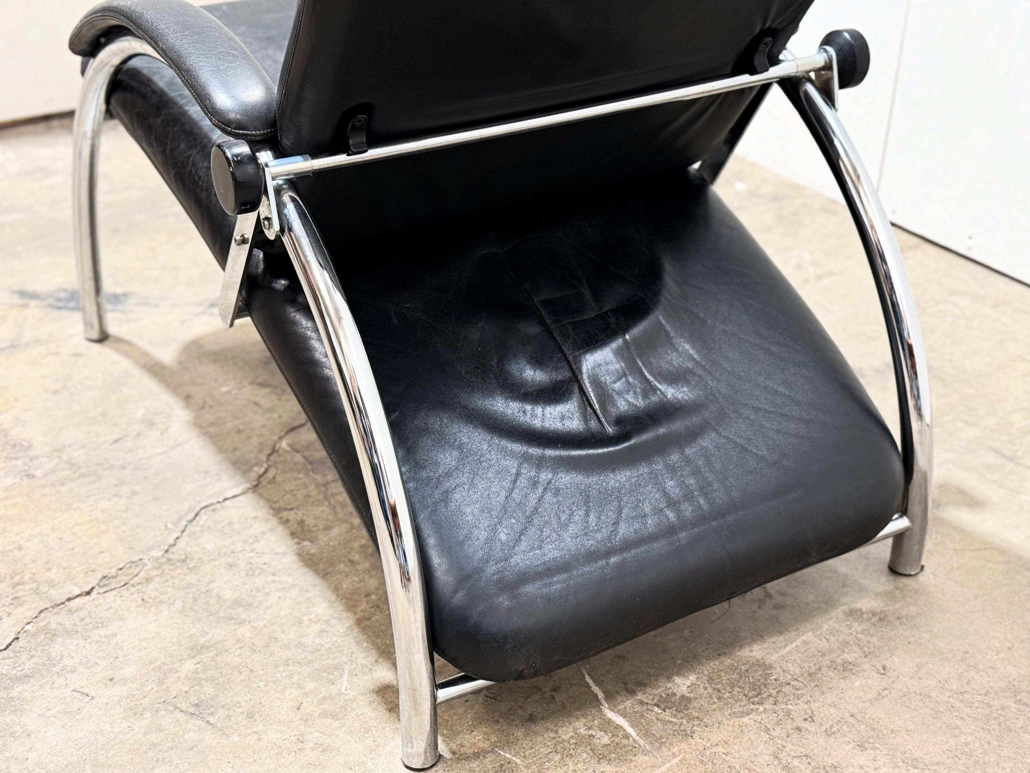 Optima Reclining Lounge Chair by Ingmar + Knut Relling - Black Leather + Chrome 5