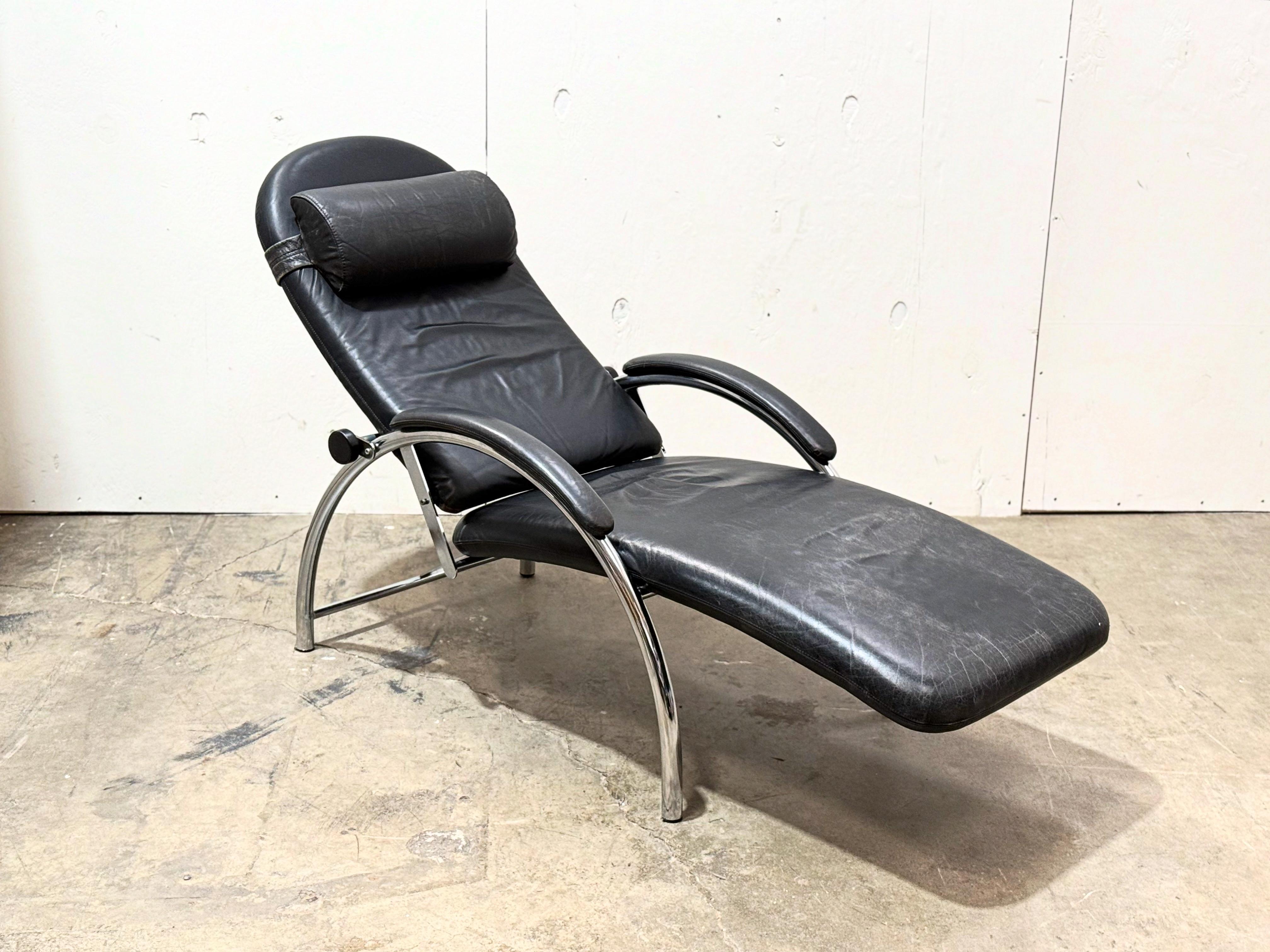 Optima Reclining Lounge Chair by Ingmar + Knut Relling - Black Leather + Chrome 6