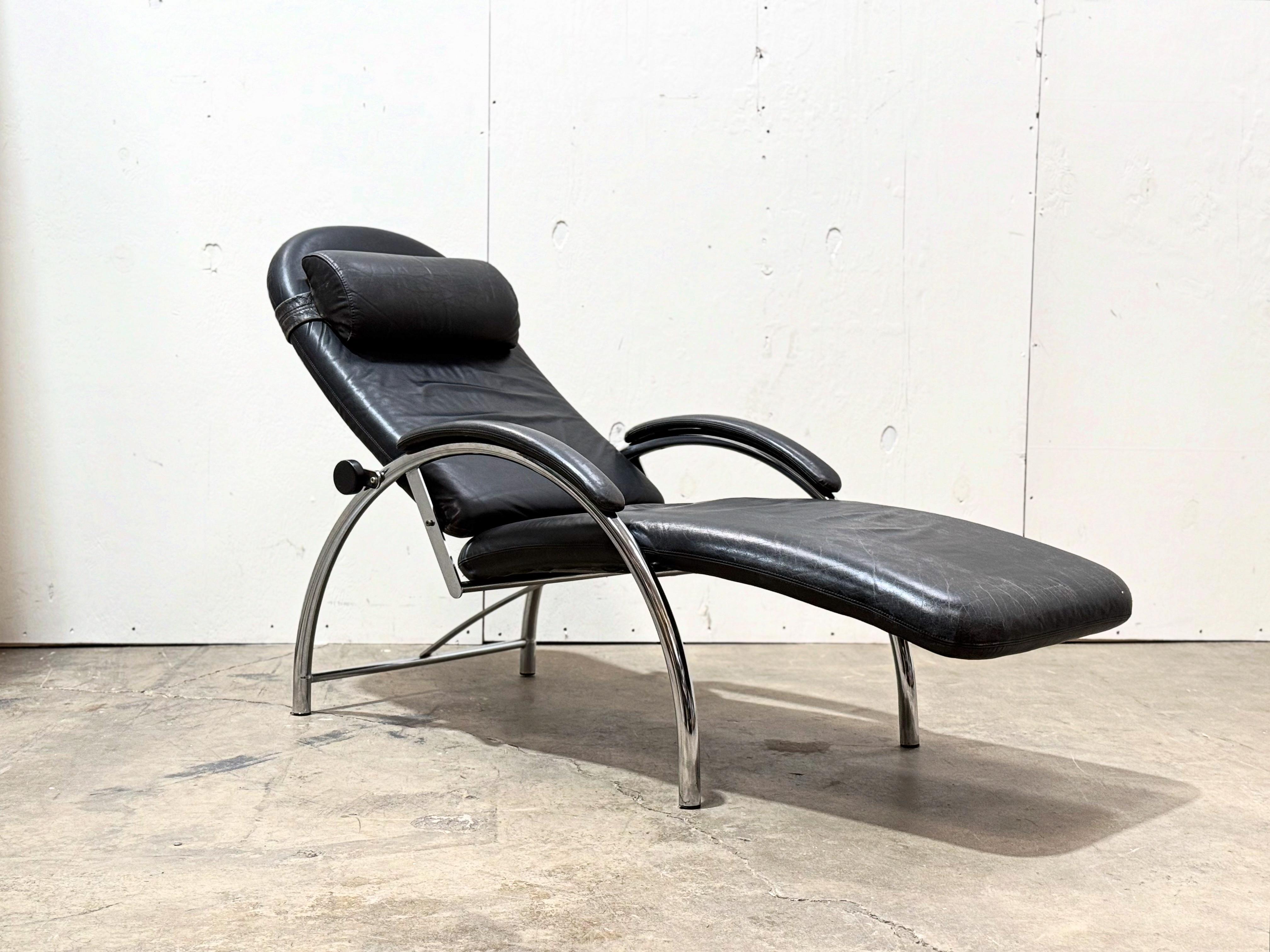 Norwegian Optima Reclining Lounge Chair by Ingmar + Knut Relling - Black Leather + Chrome