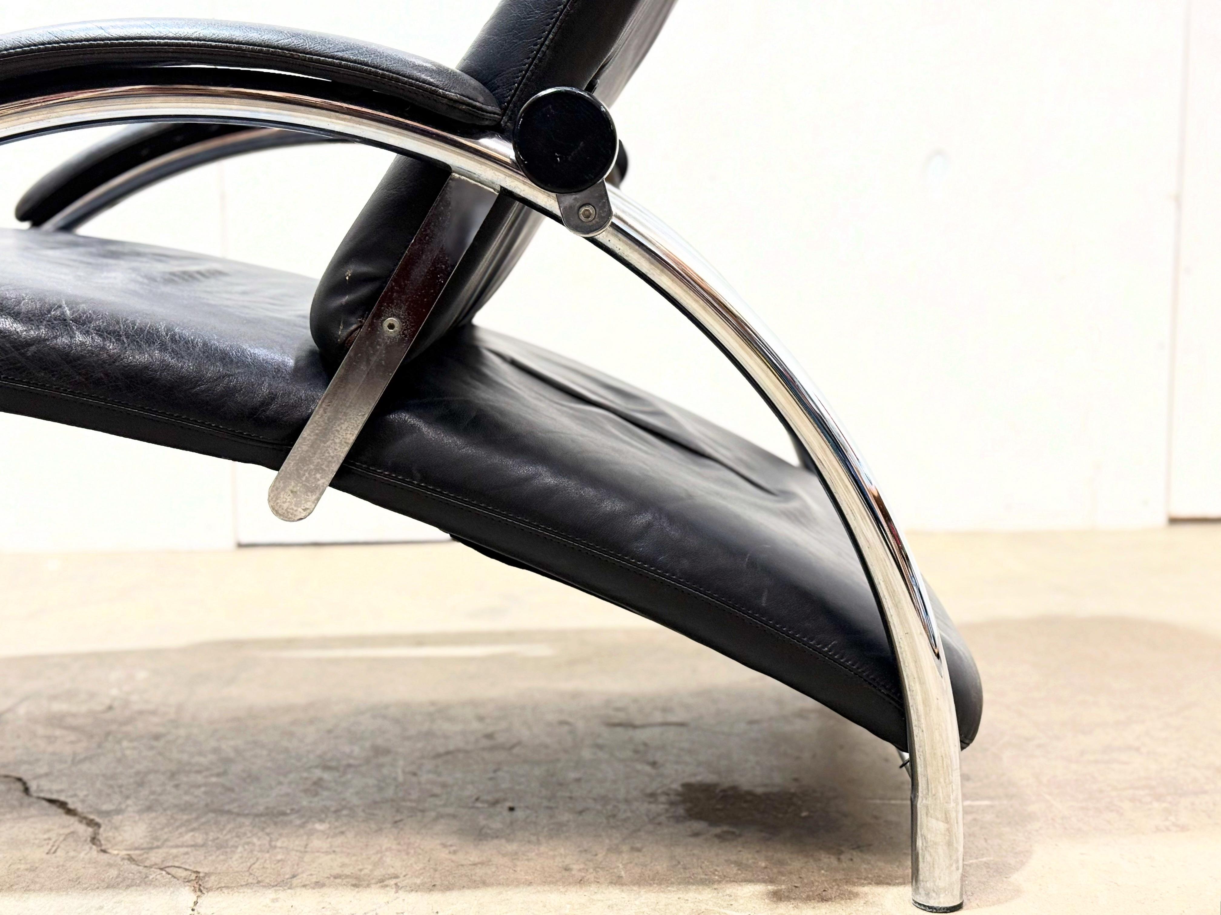 20th Century Optima Reclining Lounge Chair by Ingmar + Knut Relling - Black Leather + Chrome