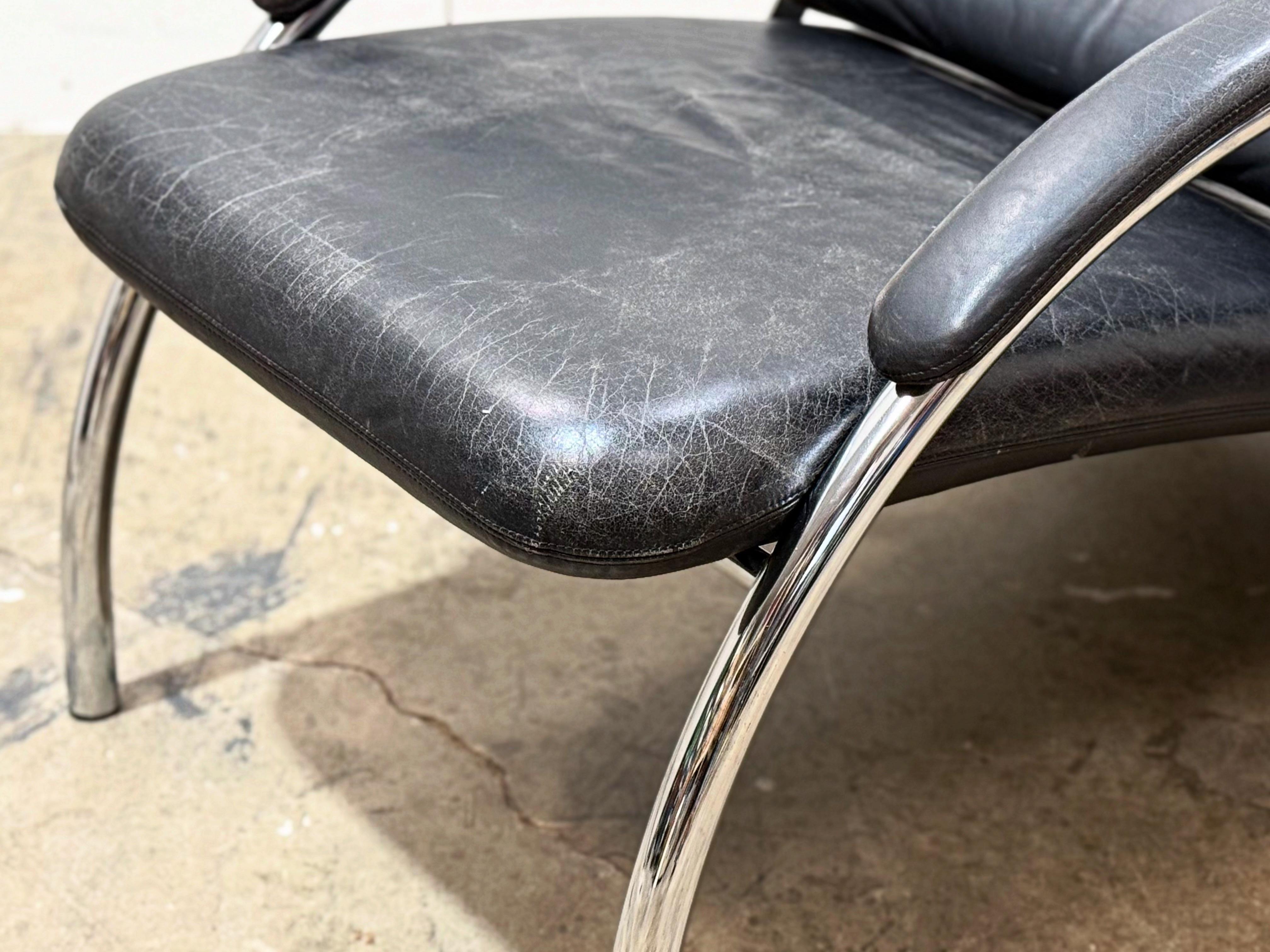 Steel Optima Reclining Lounge Chair by Ingmar + Knut Relling - Black Leather + Chrome