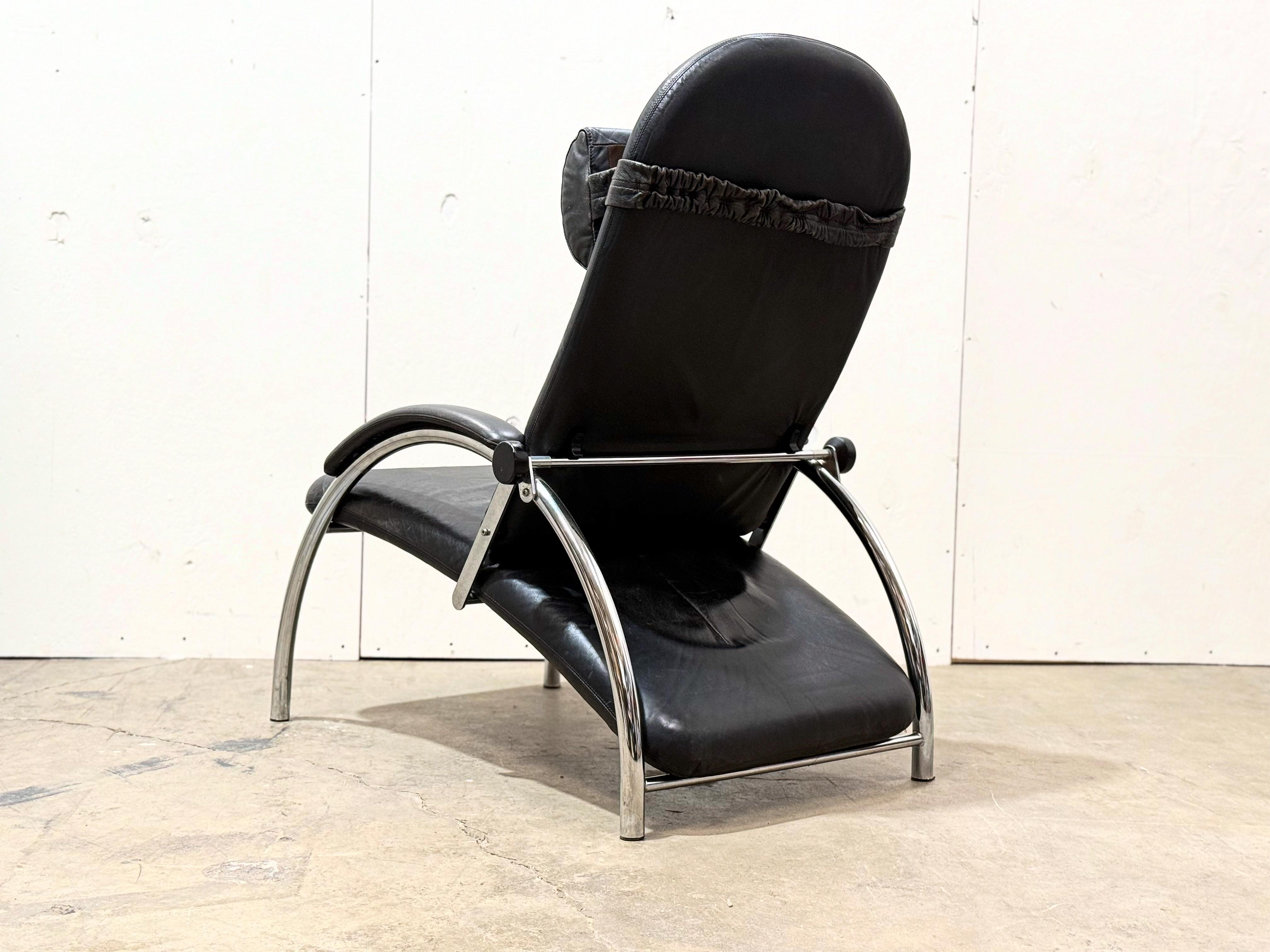 Optima Reclining Lounge Chair by Ingmar + Knut Relling - Black Leather + Chrome 1