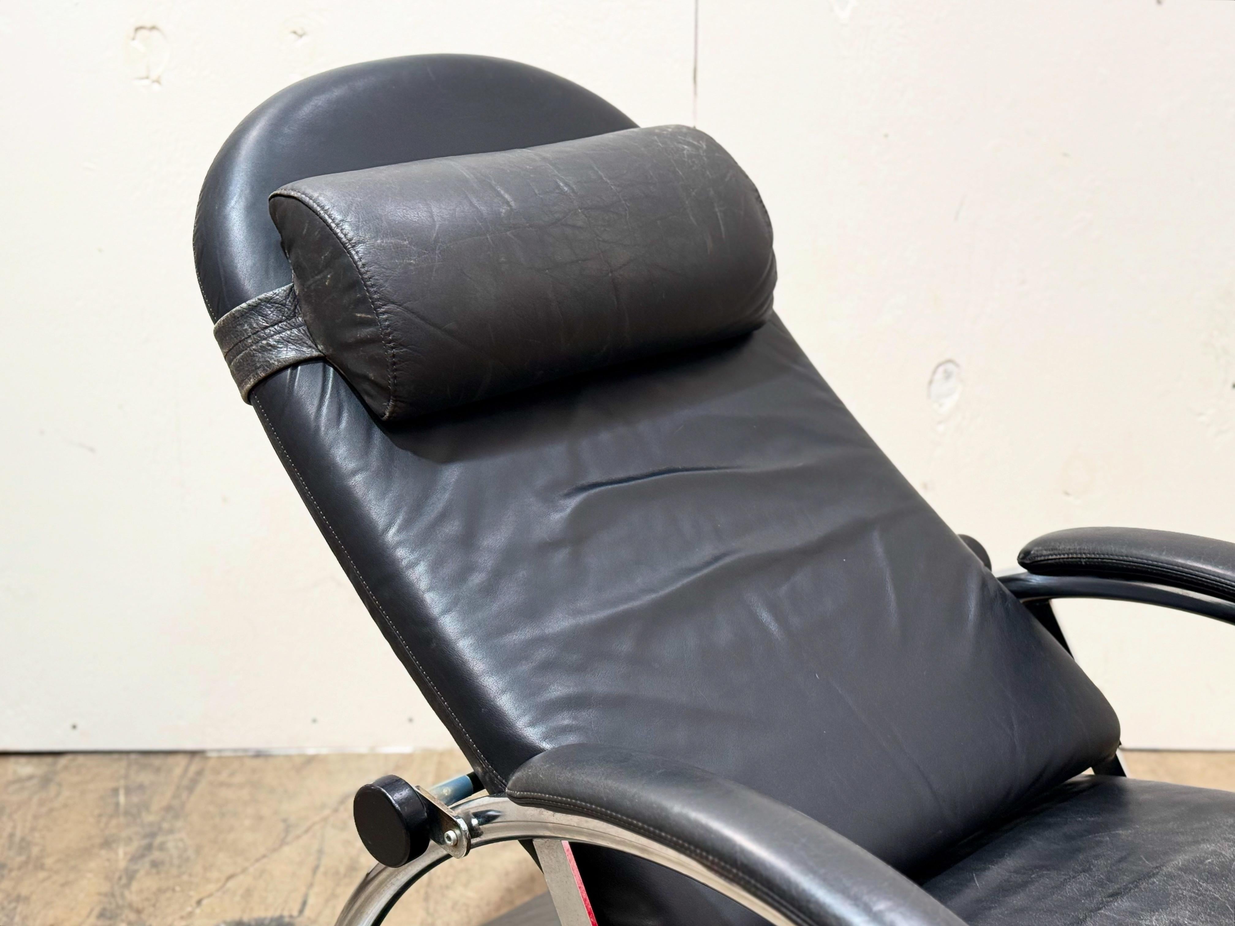 Optima Reclining Lounge Chair by Ingmar + Knut Relling - Black Leather + Chrome 2
