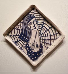 Omnisciencia Opcional y Serpiente Te Cogió la Lengua, Escultura de Pared de Porcelana Tallada.