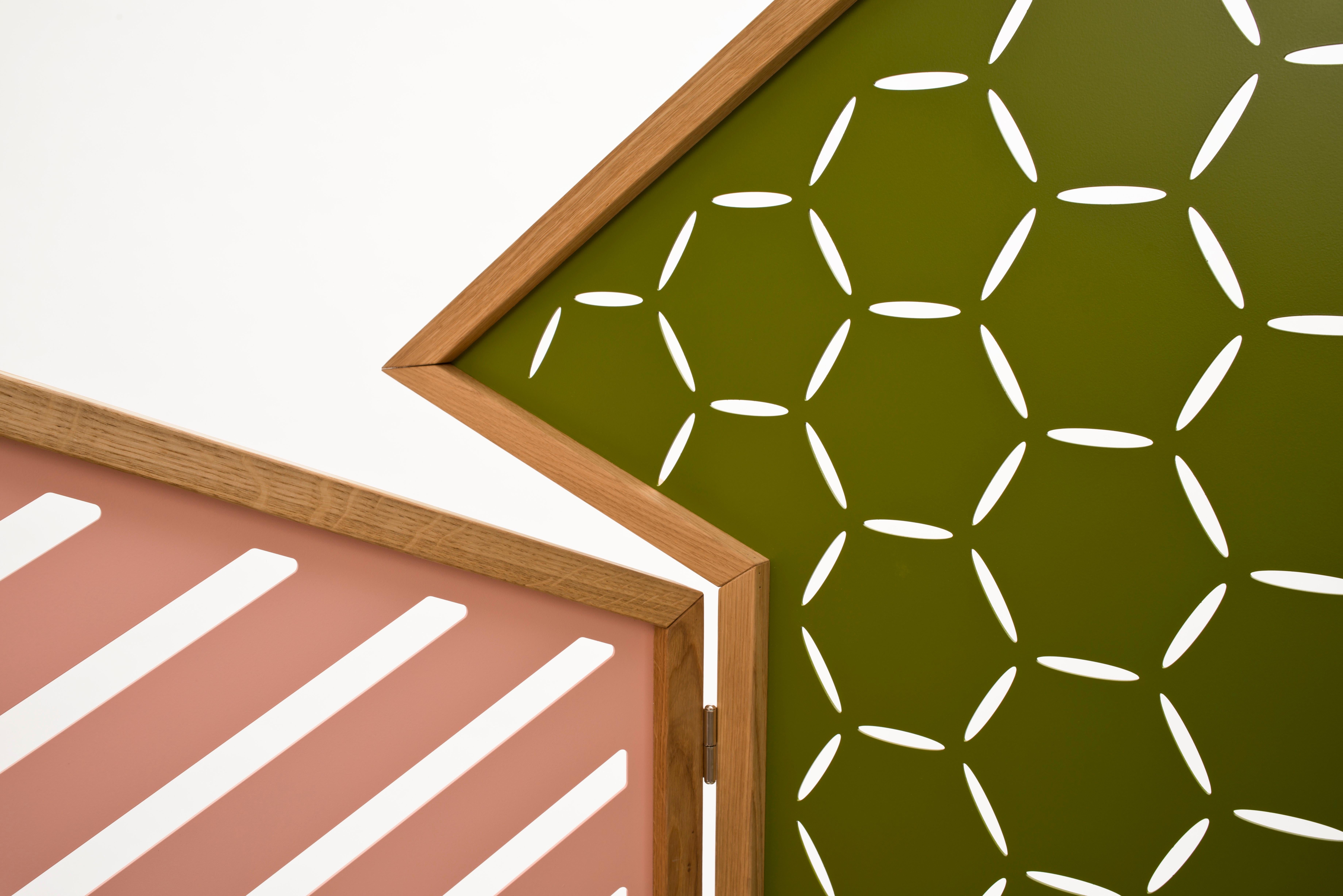 Opto, klappbarer Raumteiler A, Schwarz, Eiche natur, minimalistisch, Bauhaus-Motiv im Angebot 3
