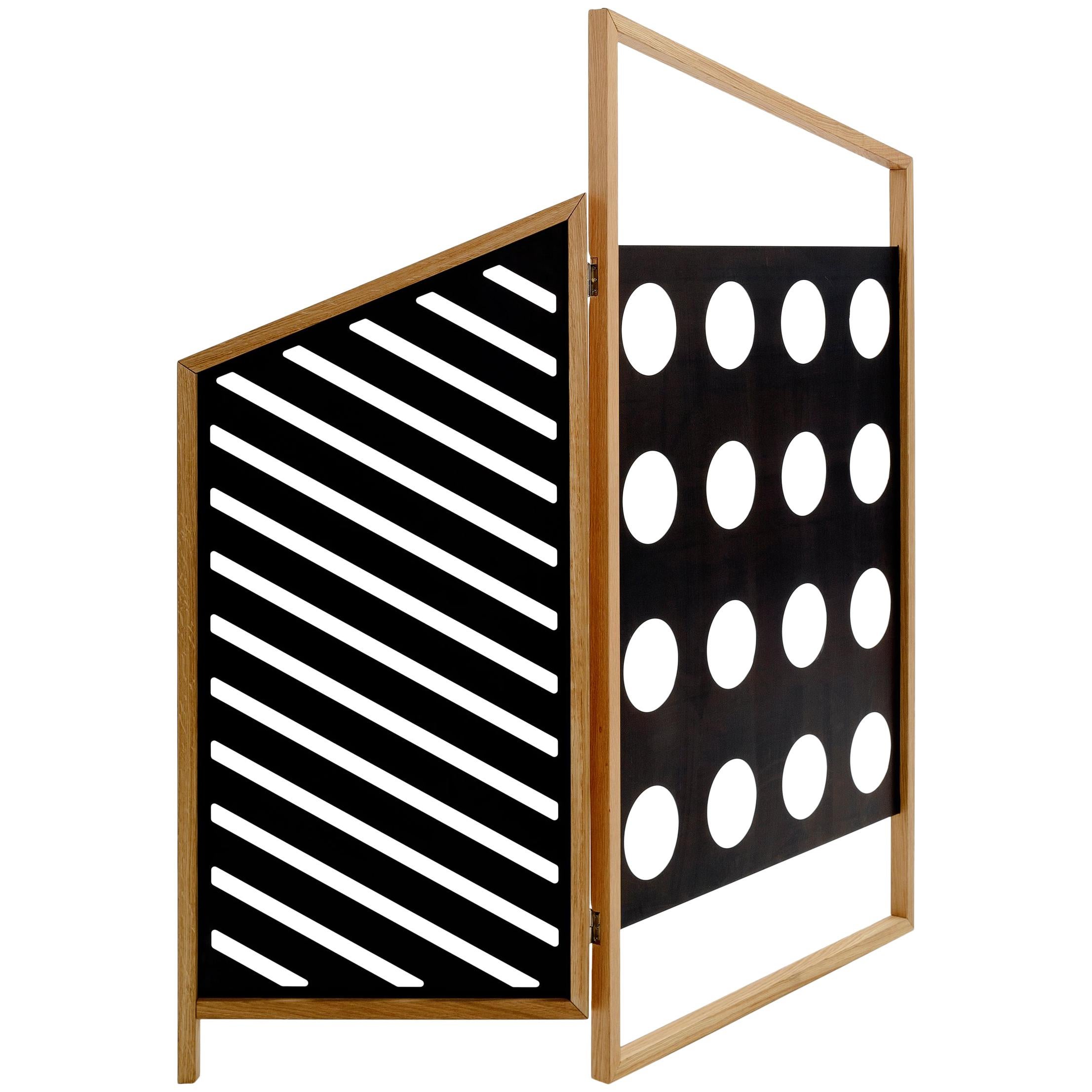 Opto, Folding Screen A, Black, Natural Oak Frame, Minimalist, Bauhaus Mood