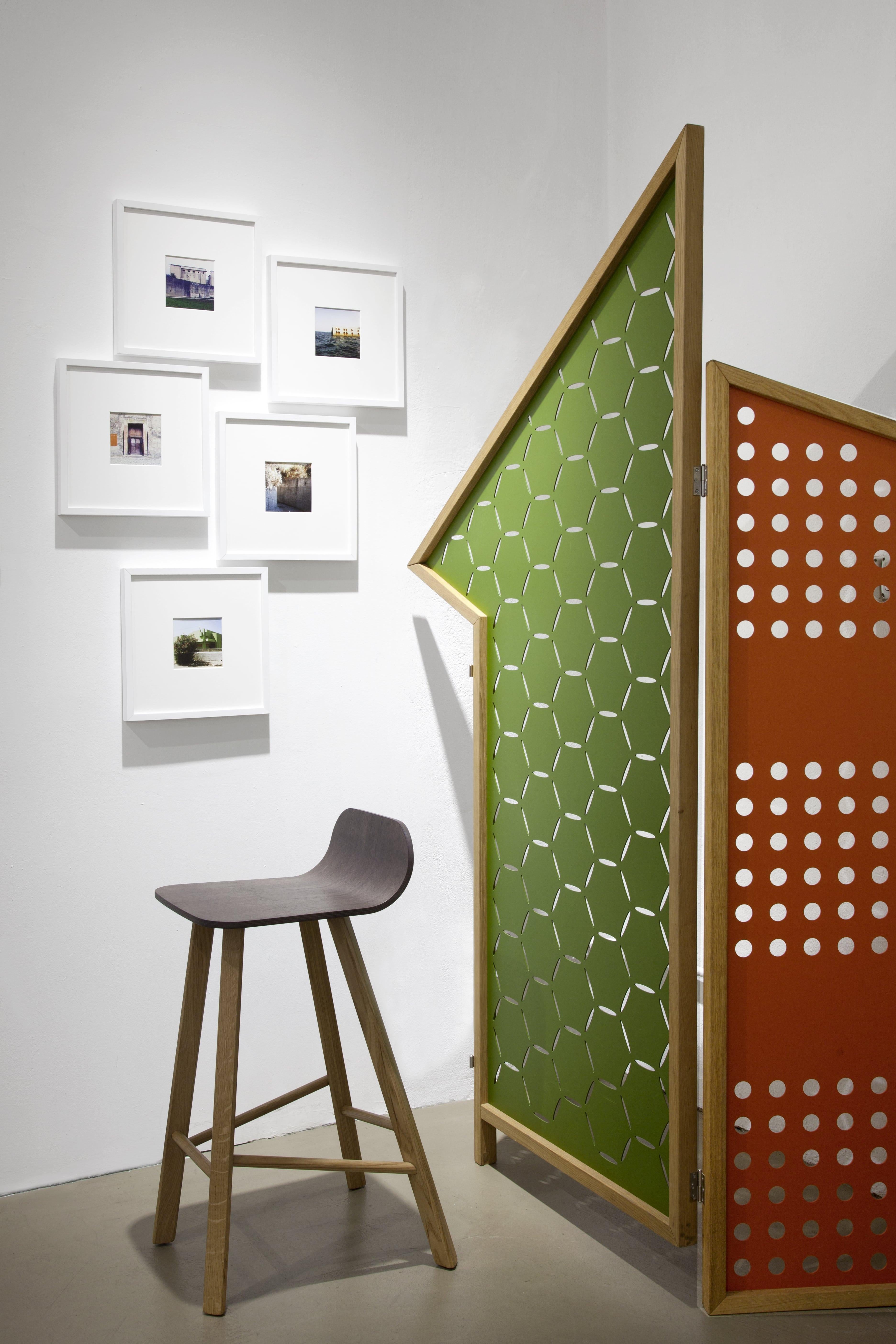 Opto Folding Screen Bauhaus Optical Mood, Oak Frame and Metal Black Panels For Sale 2
