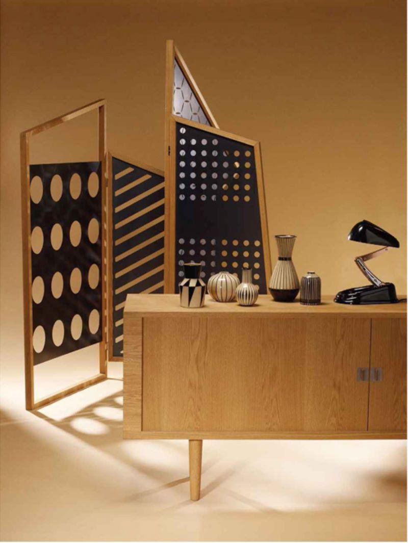 Italian Opto Folding Screen Black Lacquered by Colé Italia For Sale