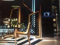 Opto, Minimalist Folding Screen Bauhaus Mood, Oak Frame and Black Panels