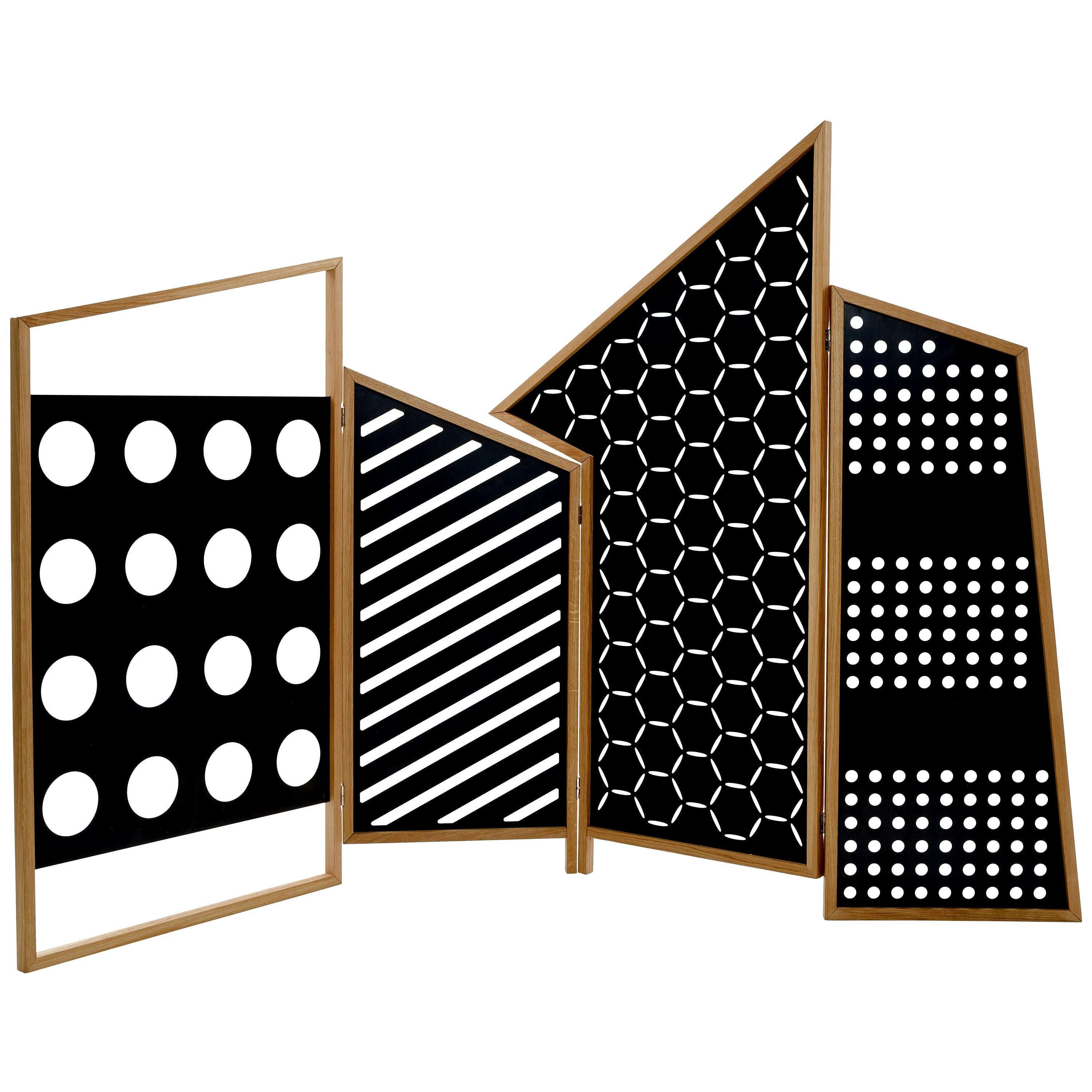 Opto, Minimalist Folding Screen Bauhaus Mood, Oak Frame and Black Panels