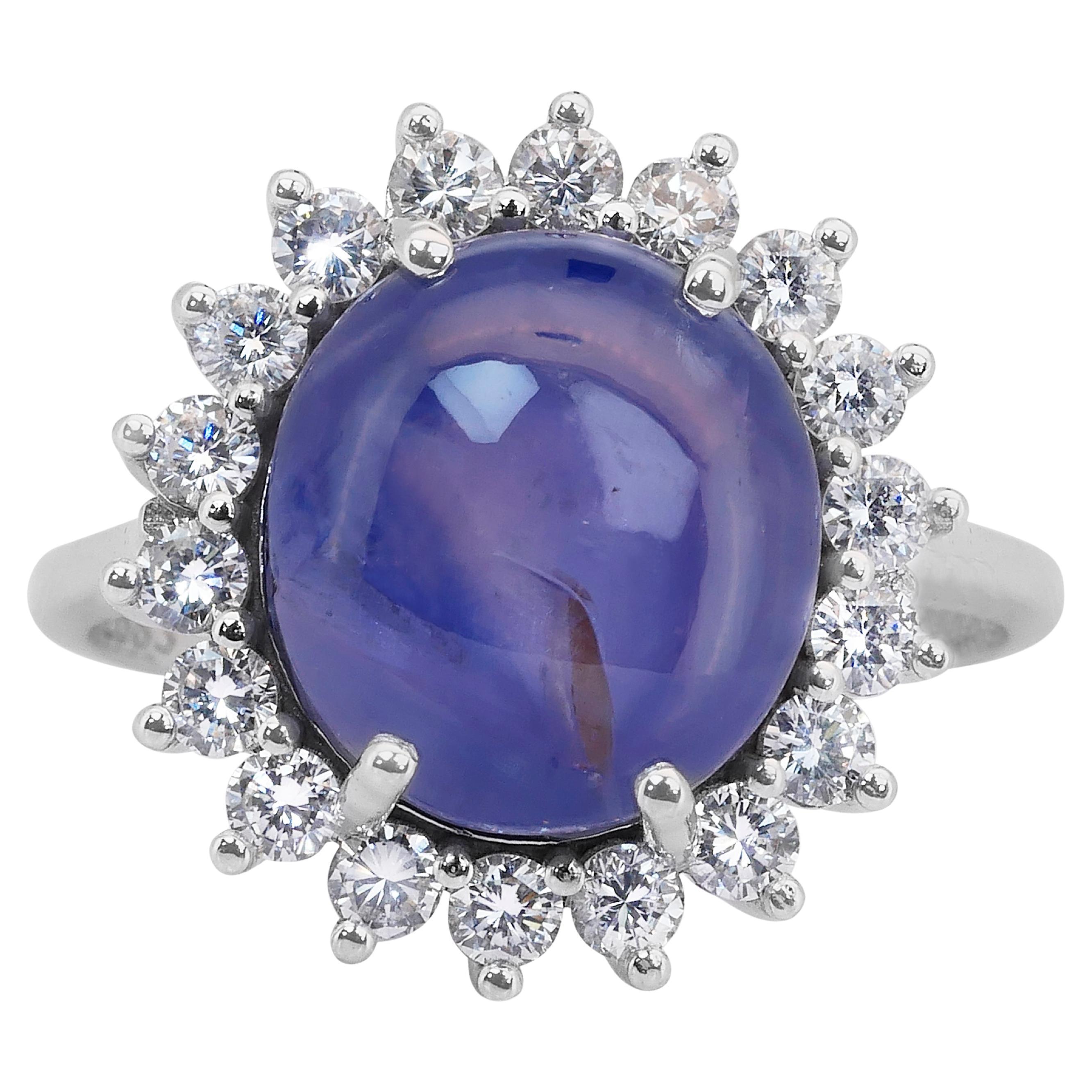 Opulent 13,79 Karat Saphir und Diamanten Cocktail-Ring aus 18 Karat Weißgold