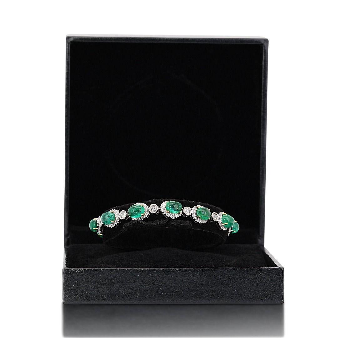 Opulent 14K White Gold Emerald and Diamond Cabochon Bracelet 2