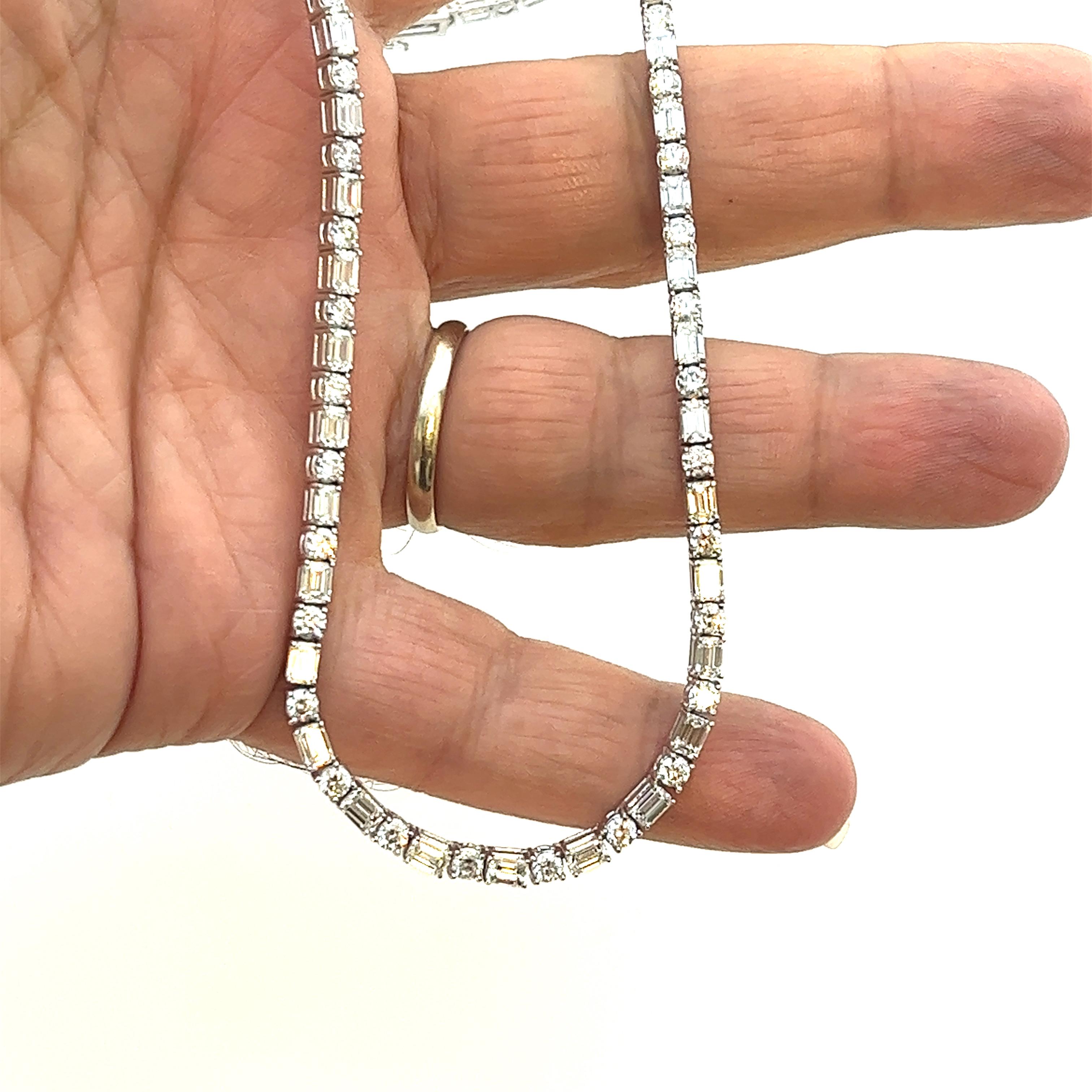 Opulent 17 carats Natural Round and Emerald -Cut Diamonds Riviera Necklace, 18K  6