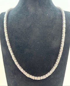 Opulent 17 carats Natural Round and Emerald -Cut Diamonds Riviera Necklace, 18K