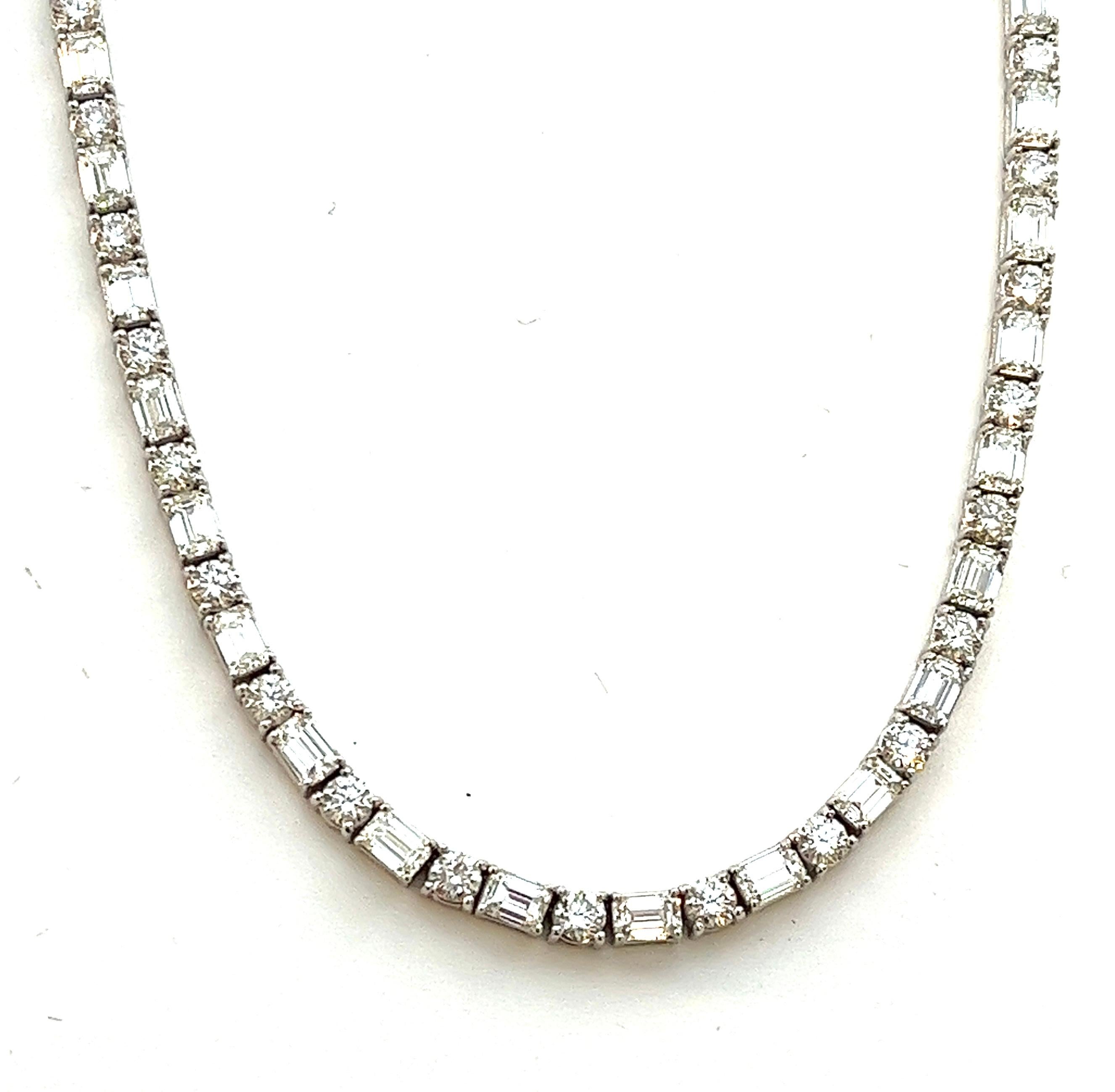Opulent 17 carats Natural Round and Emerald -Cut Diamonds Riviera Necklace, 18K  1