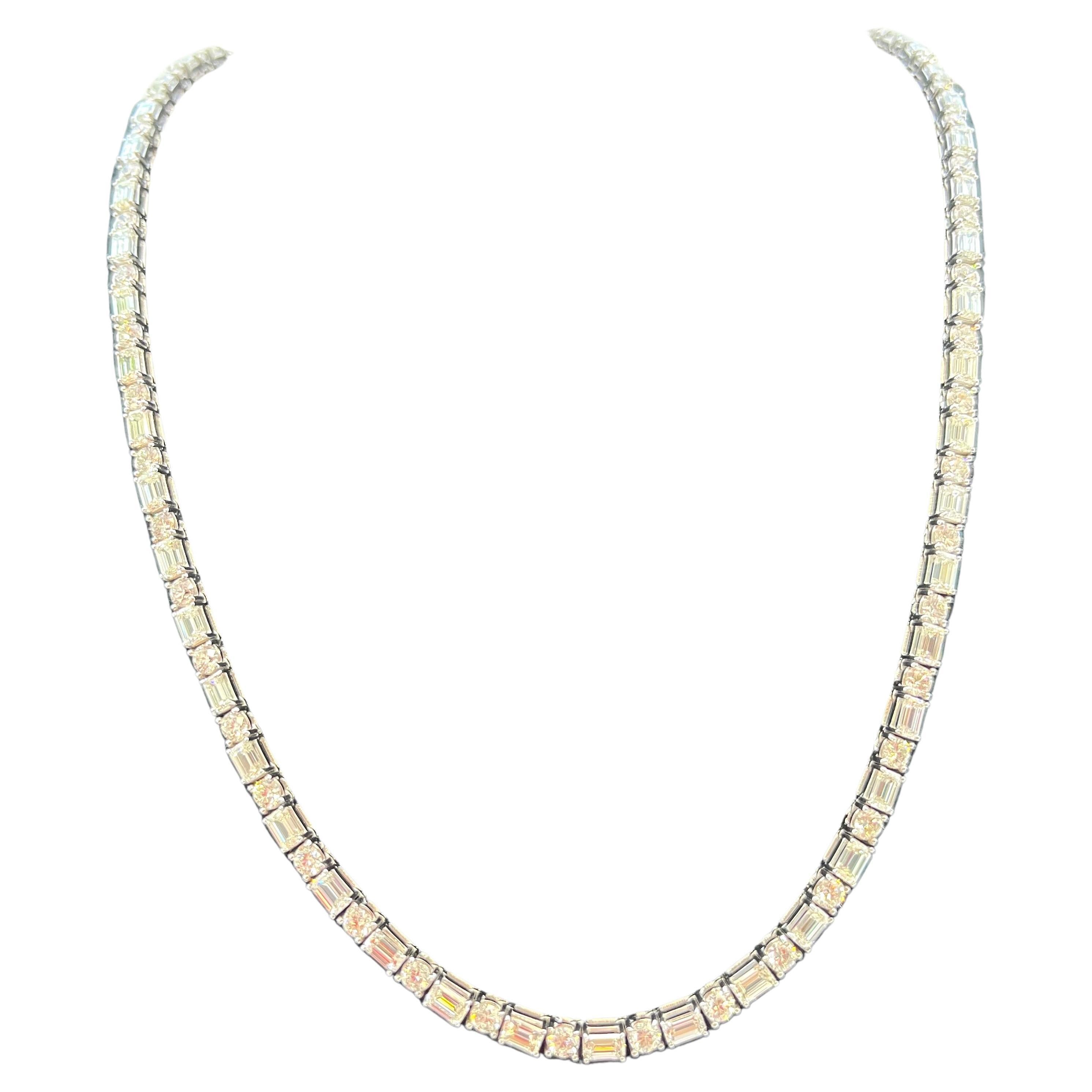 Opulent 17 carats Natural Round and Emerald -Cut Diamonds Riviera Necklace, 18K 